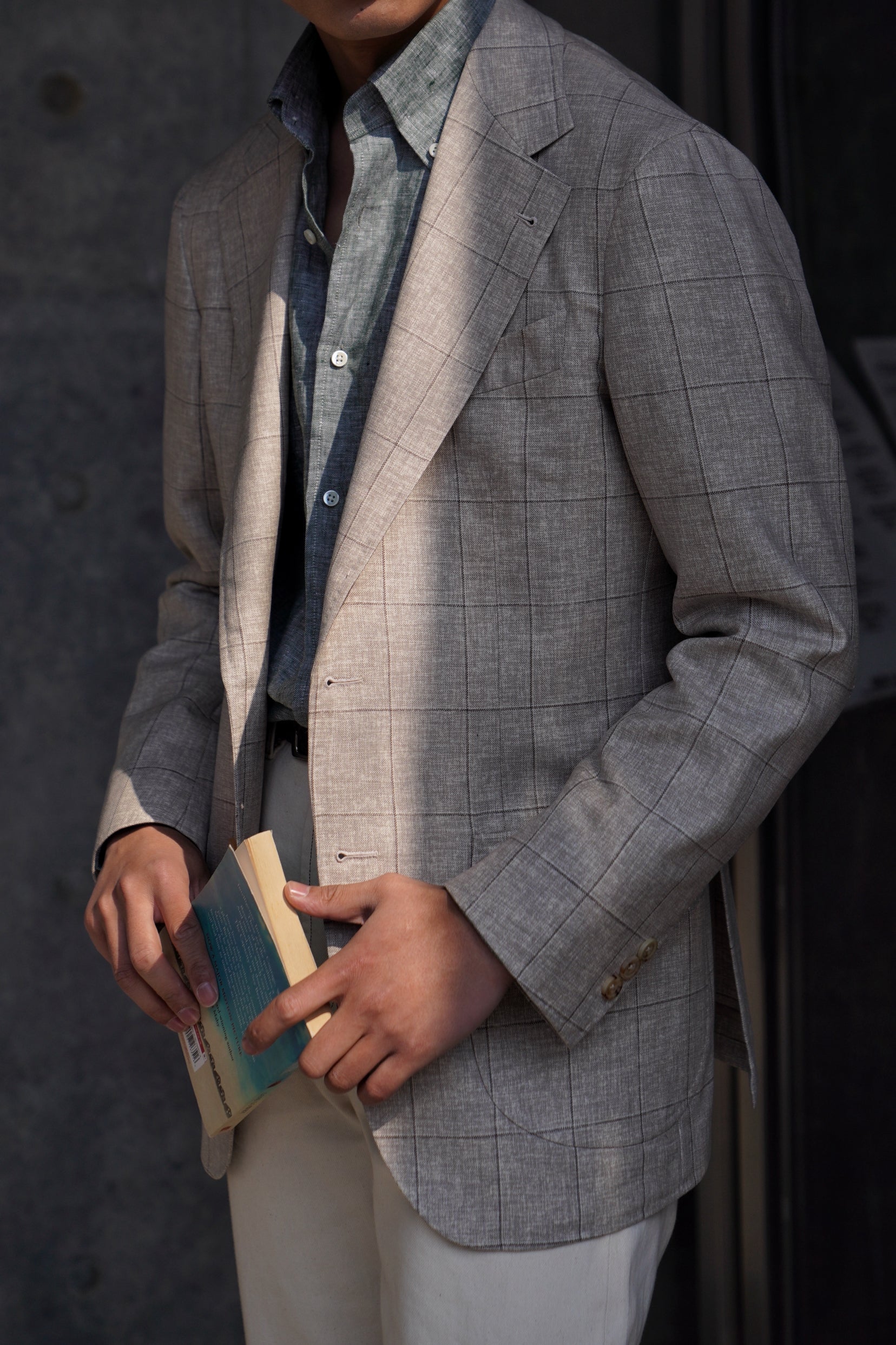 Pale Grey / Green Linen Shirt #XS10 #XS13