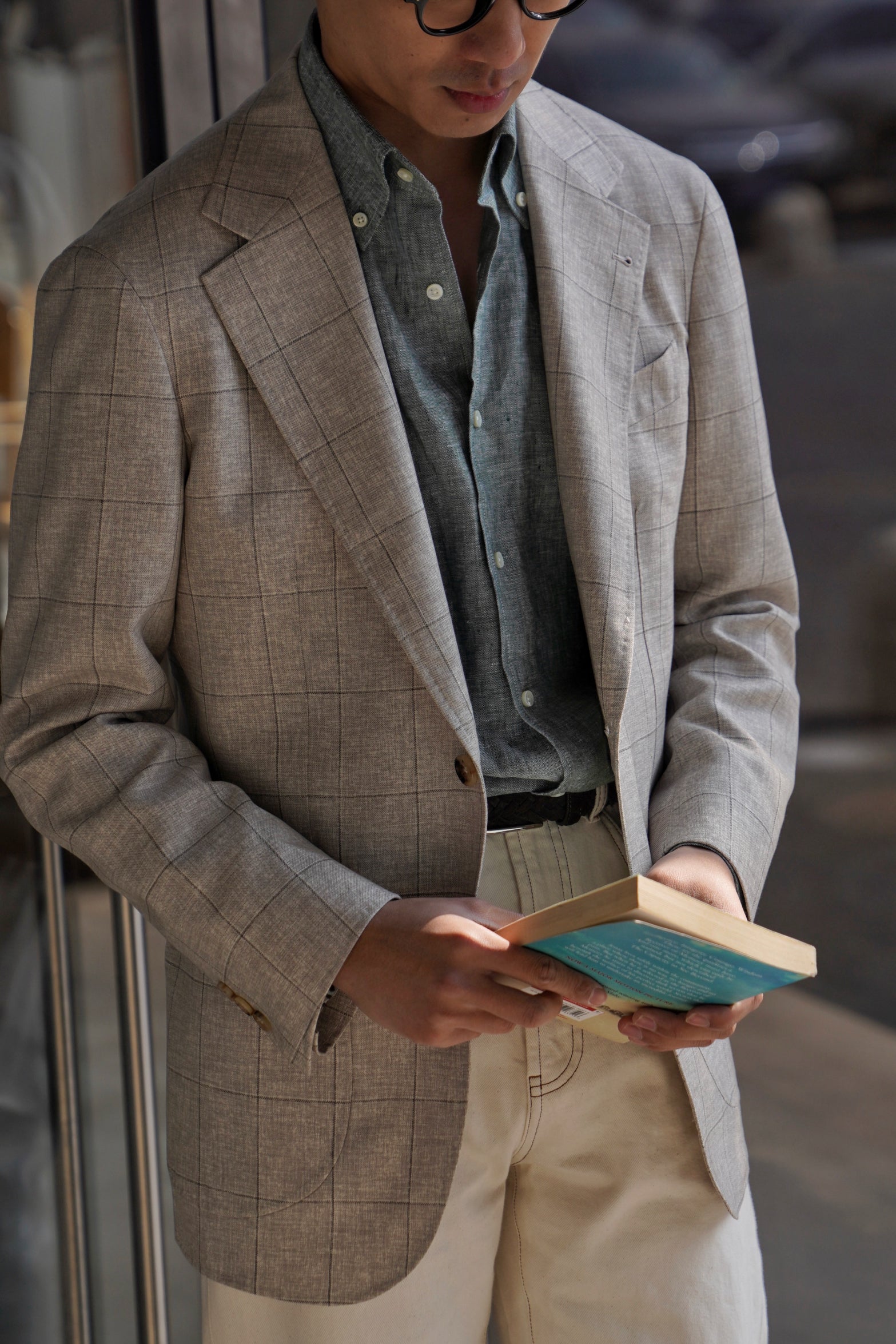 Pale Grey / Green Linen Shirt #XS10 #XS13
