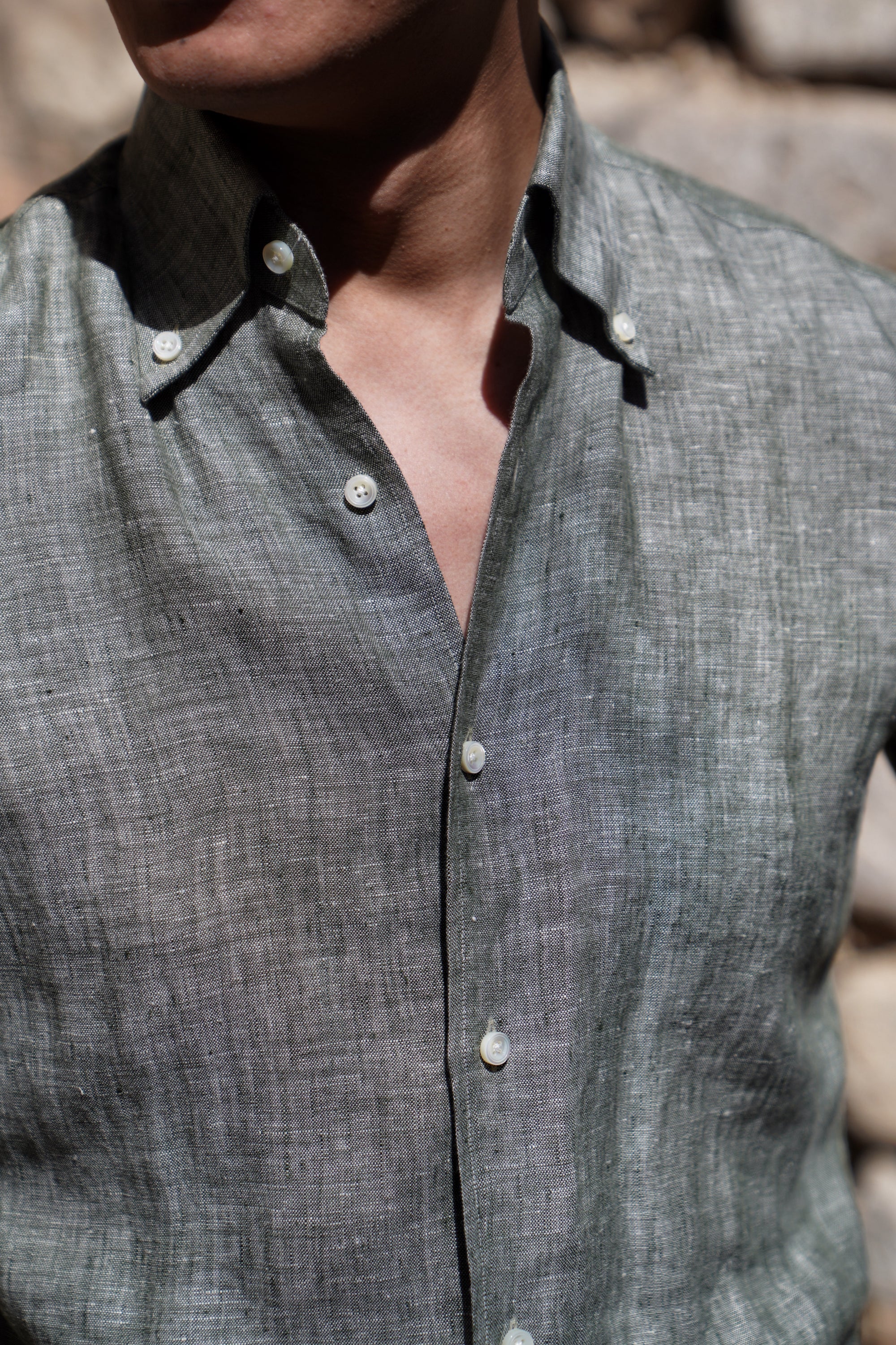 Pale Grey / Green Linen Shirt #XS10 #XS13