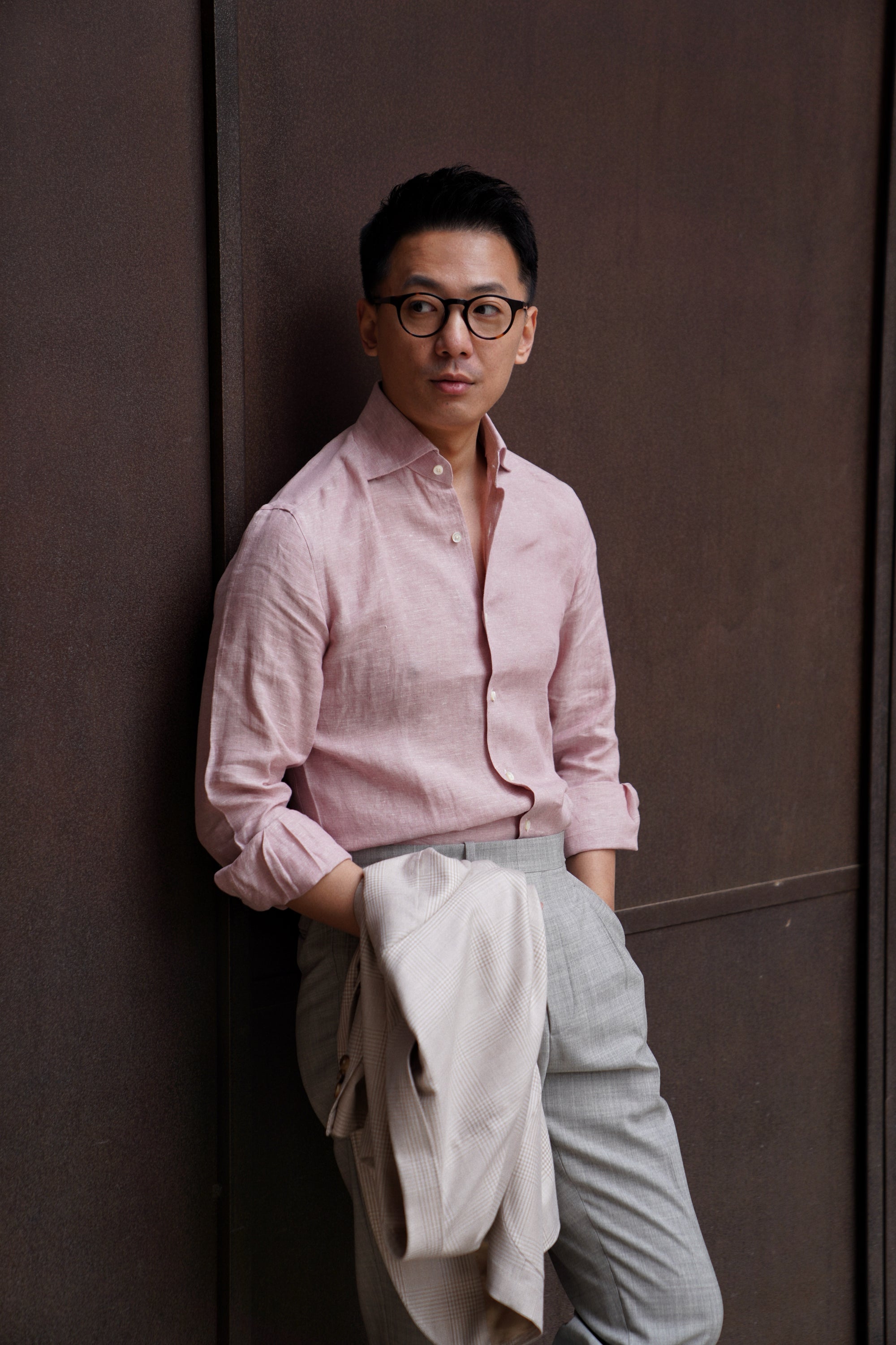 Chalky Pink / Florence Yellow Linen Shirt #XS8 #XS12