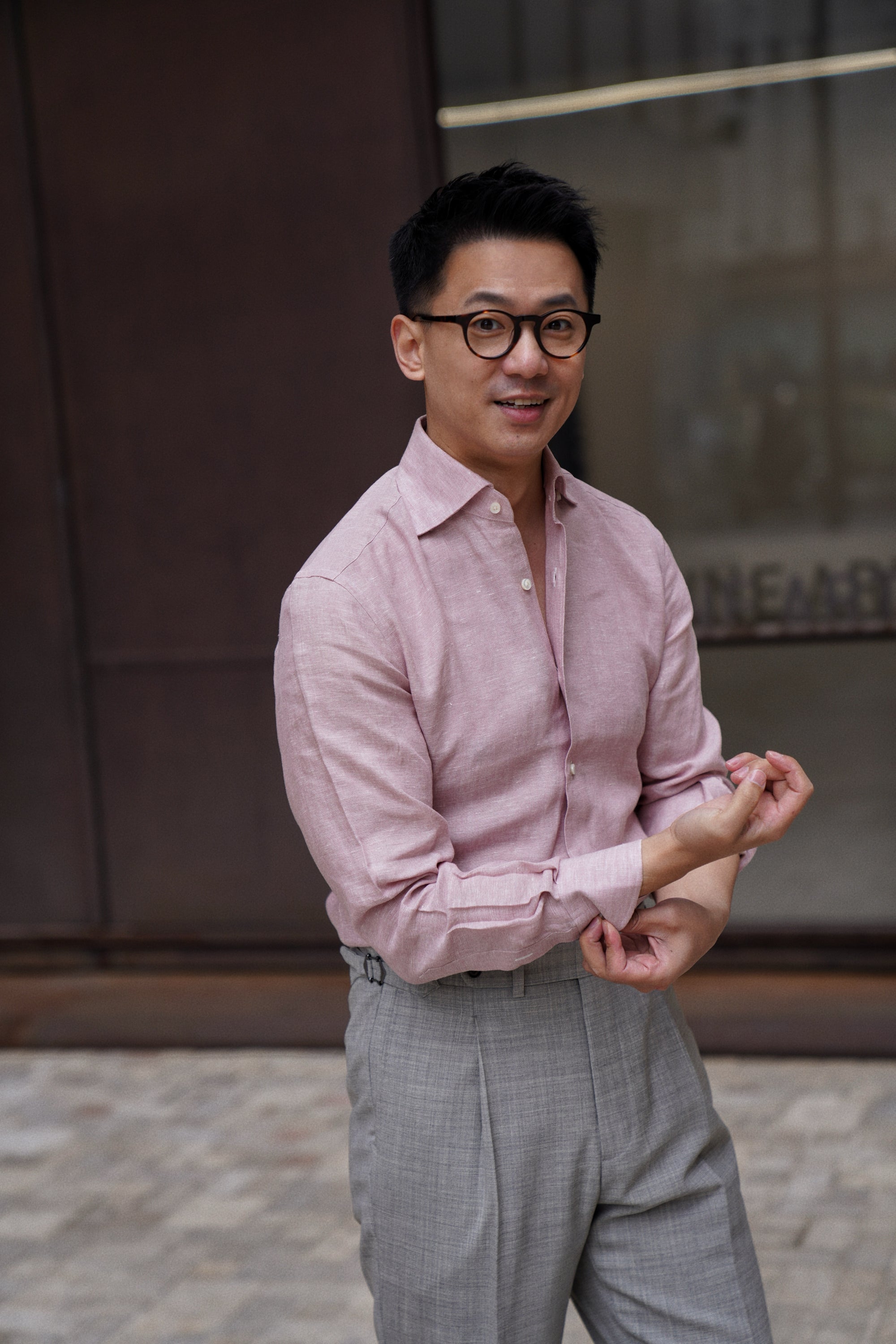 Chalky Pink / Florence Yellow Linen Shirt #XS8 #XS12