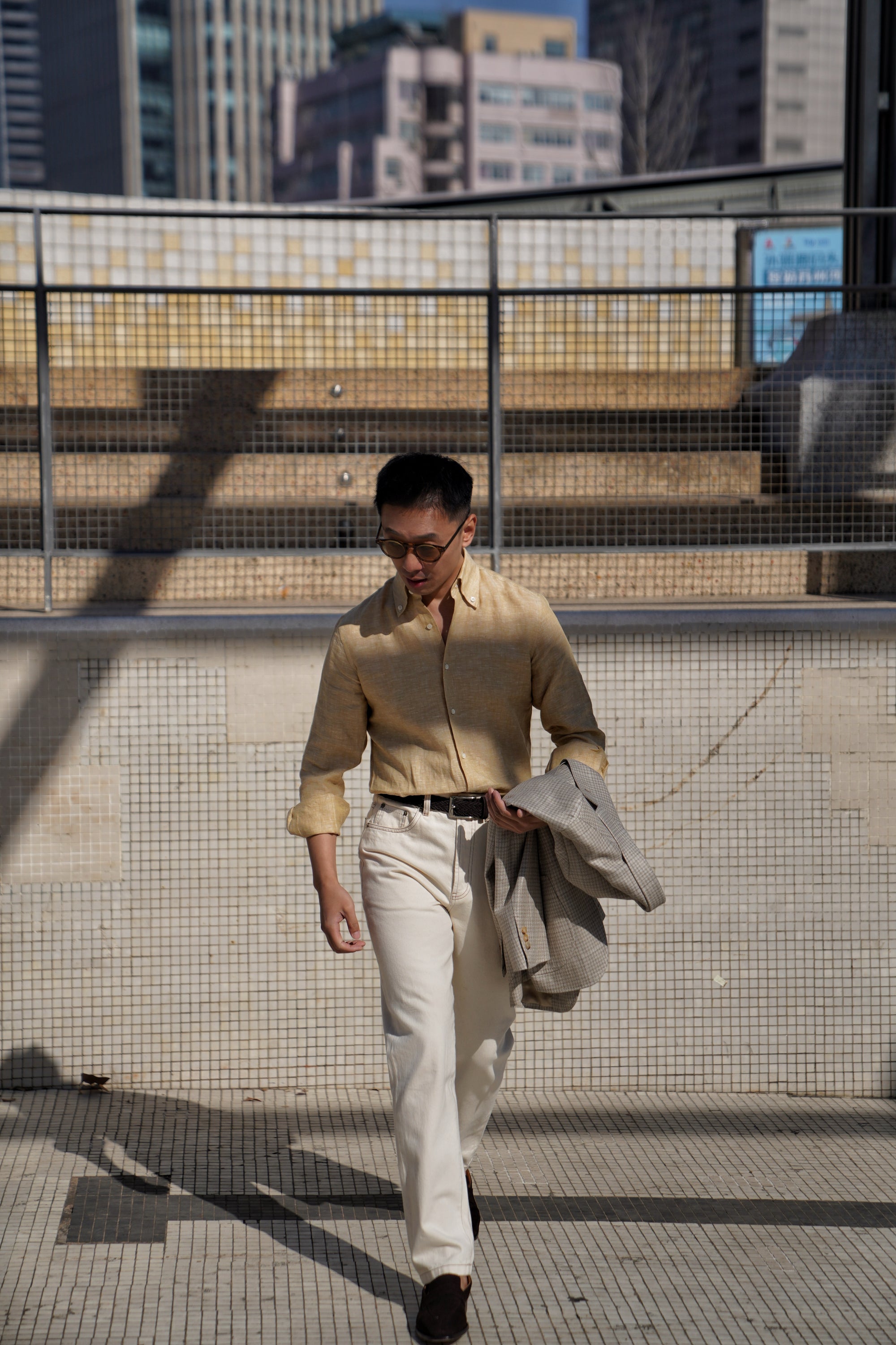 Chalky Pink / Florence Yellow Linen Shirt #XS8 #XS12