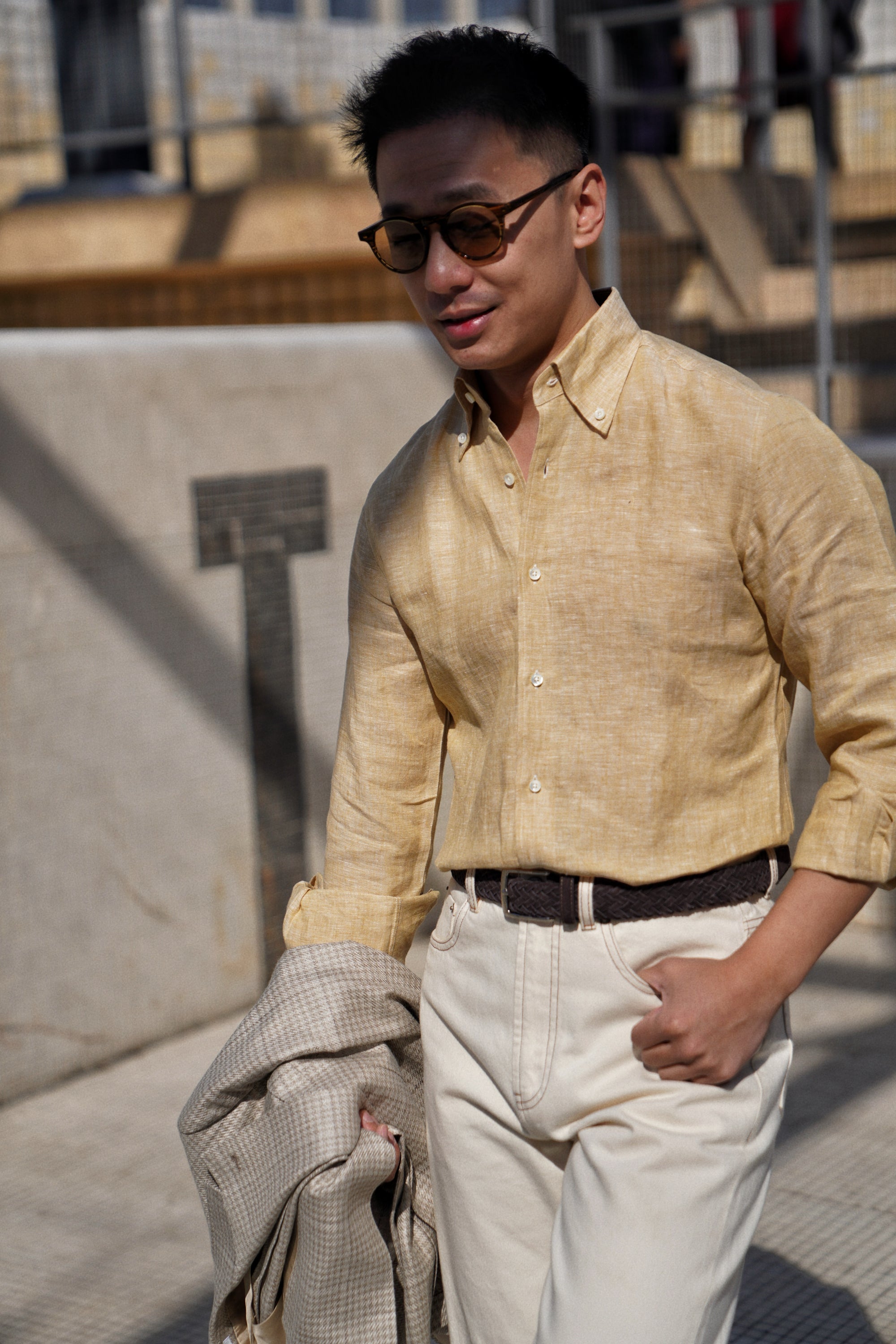 Chalky Pink / Florence Yellow Linen Shirt #XS8 #XS12