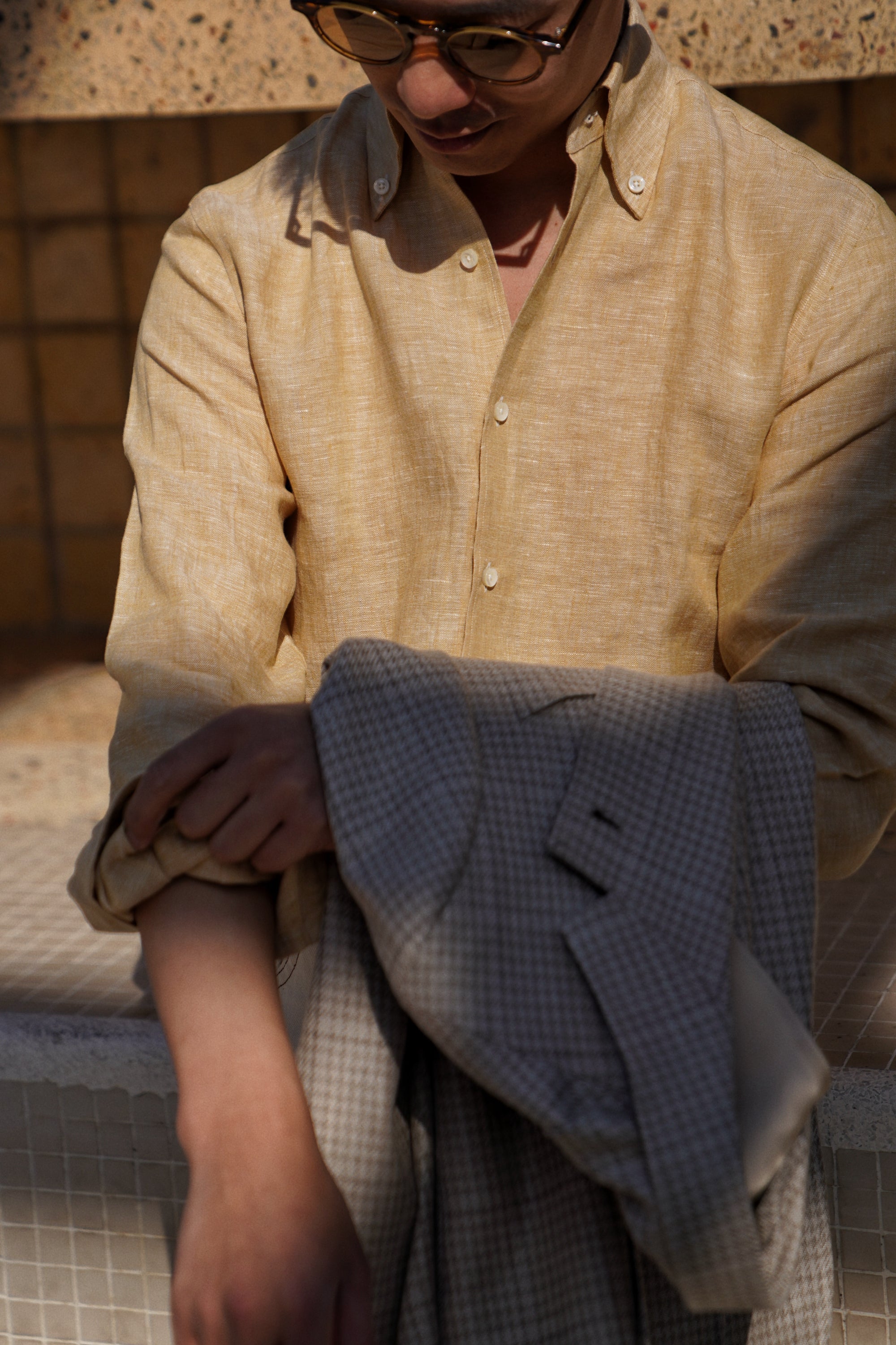 Chalky Pink / Florence Yellow Linen Shirt #XS8 #XS12
