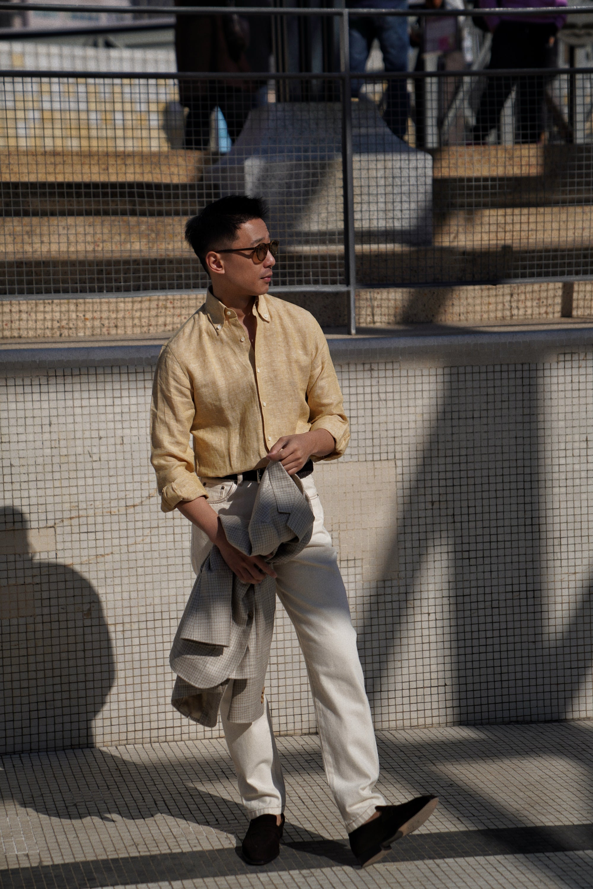 Chalky Pink / Florence Yellow Linen Shirt #XS8 #XS12