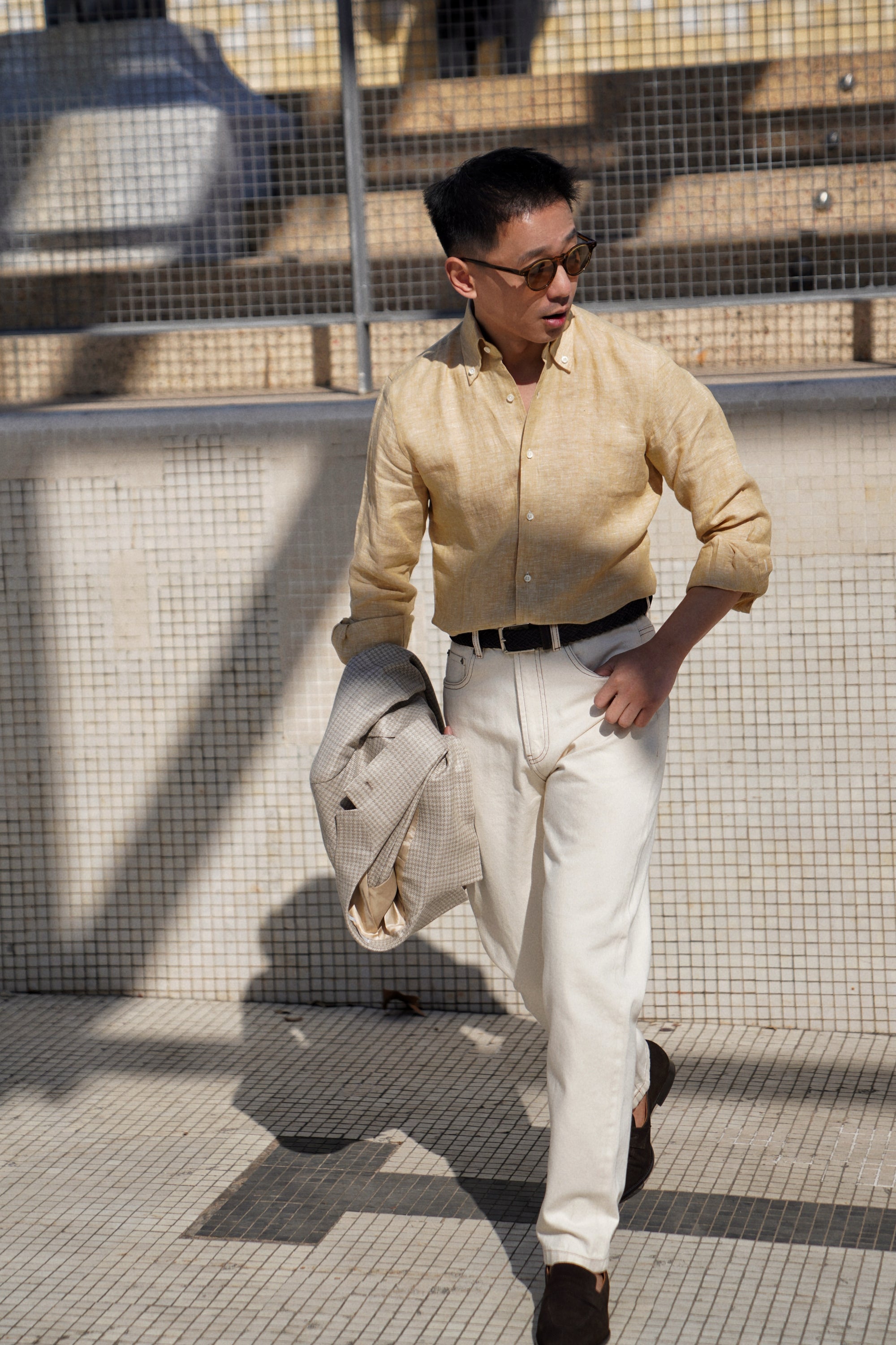 Chalky Pink / Florence Yellow Linen Shirt #XS8 #XS12