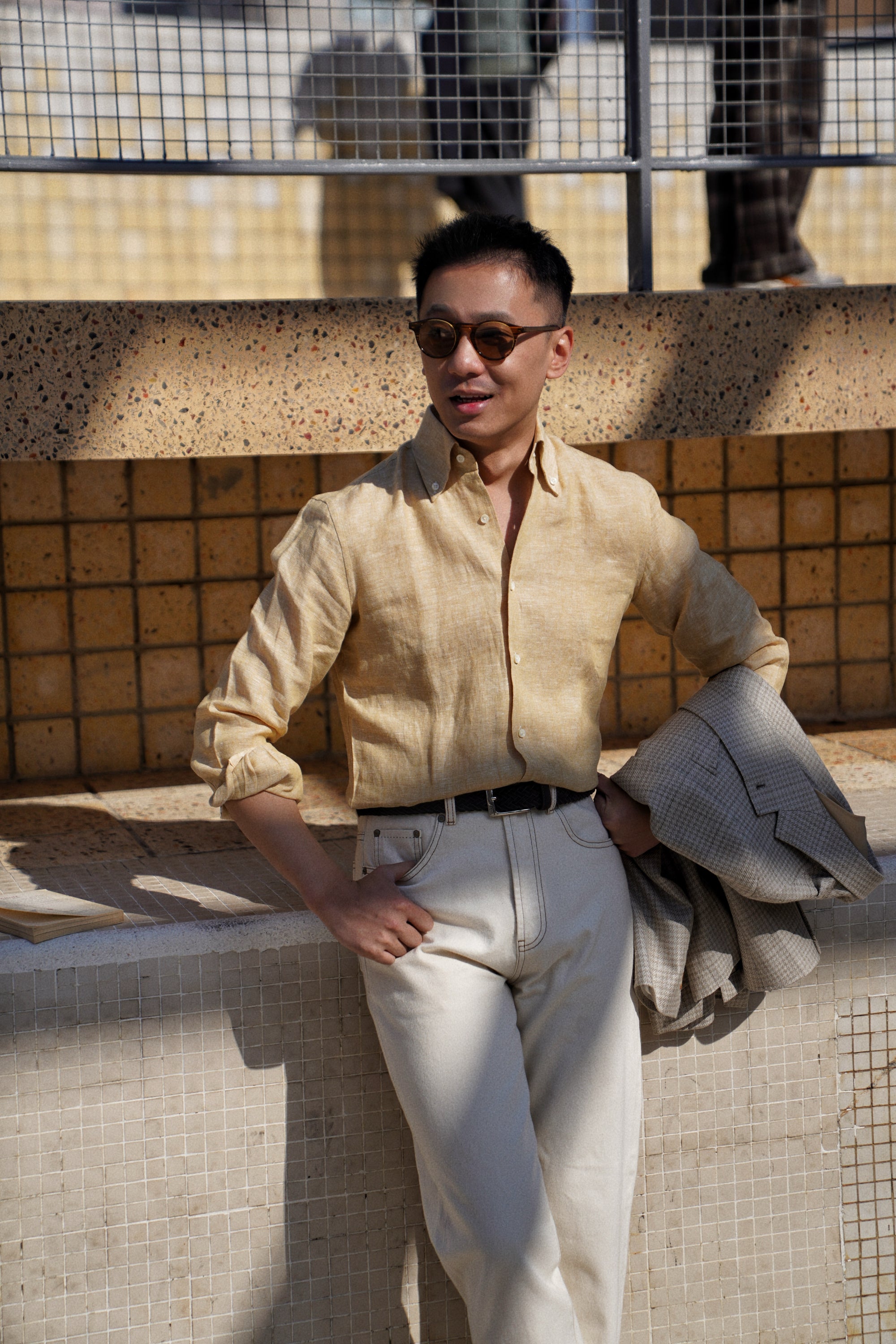 Chalky Pink / Florence Yellow Linen Shirt #XS8 #XS12