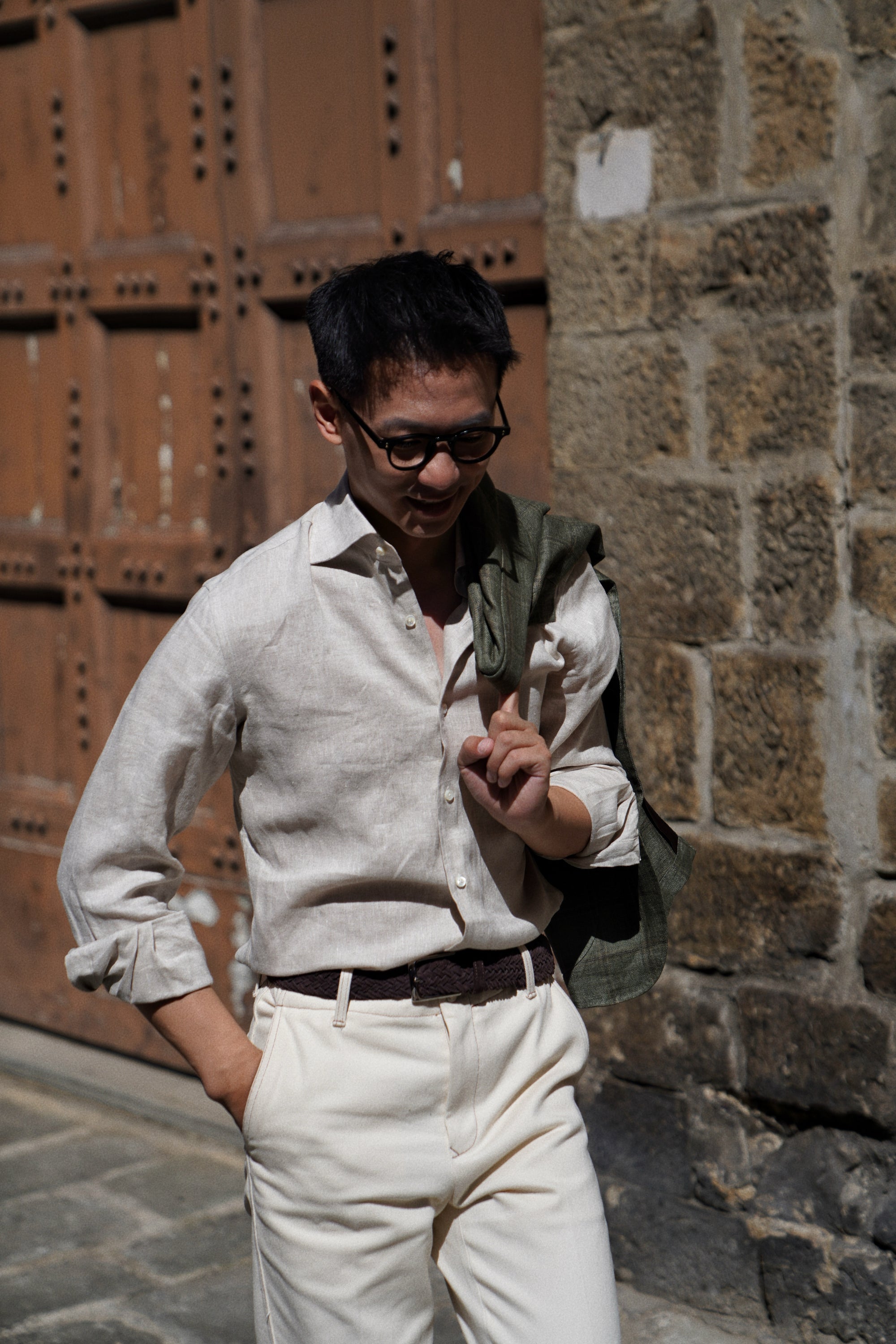 Natural / Tangerine Linen Shirt #XS11 #XS16