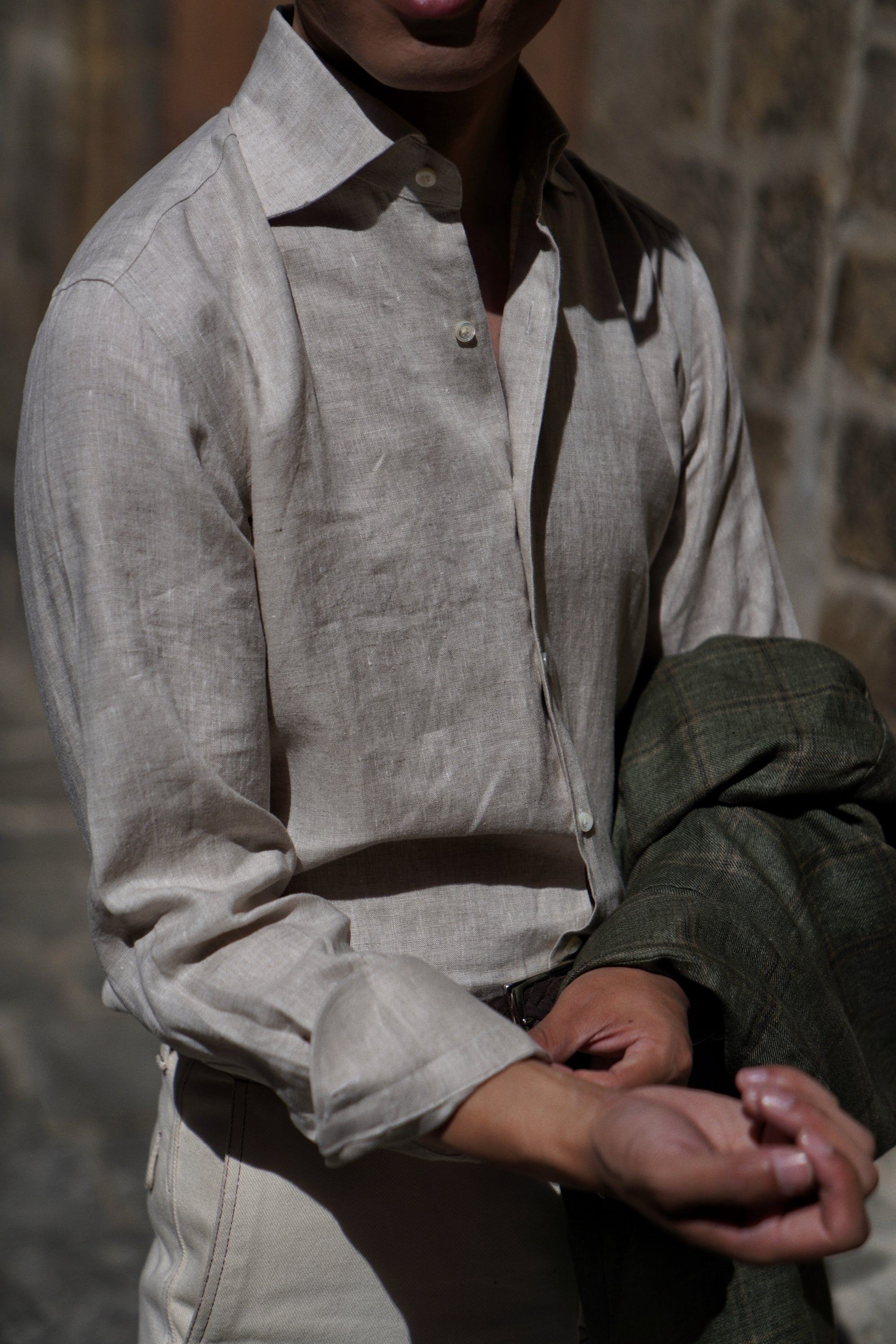 Natural / Tangerine Linen Shirt #XS11 #XS16