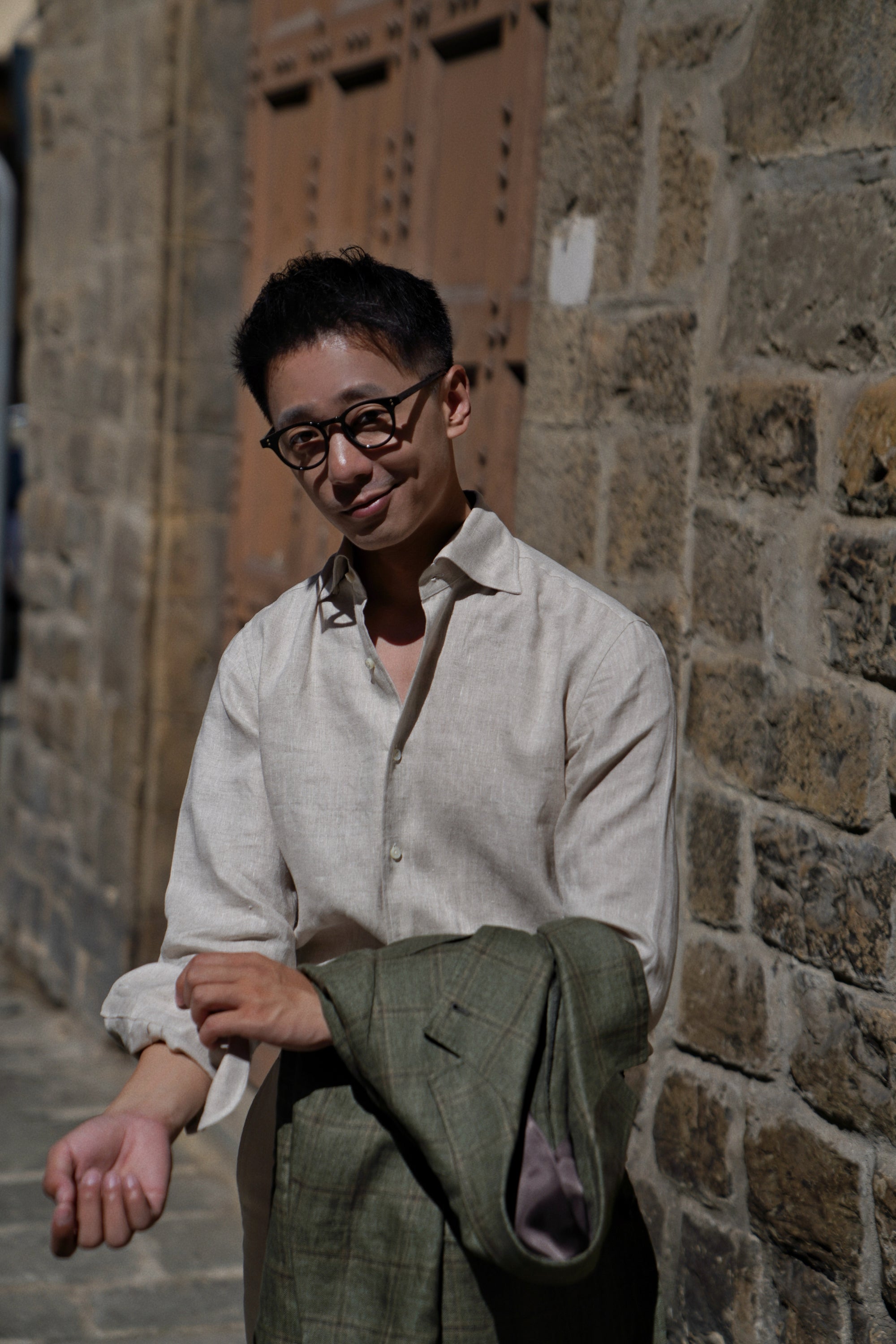 Natural / Tangerine Linen Shirt #XS11 #XS16