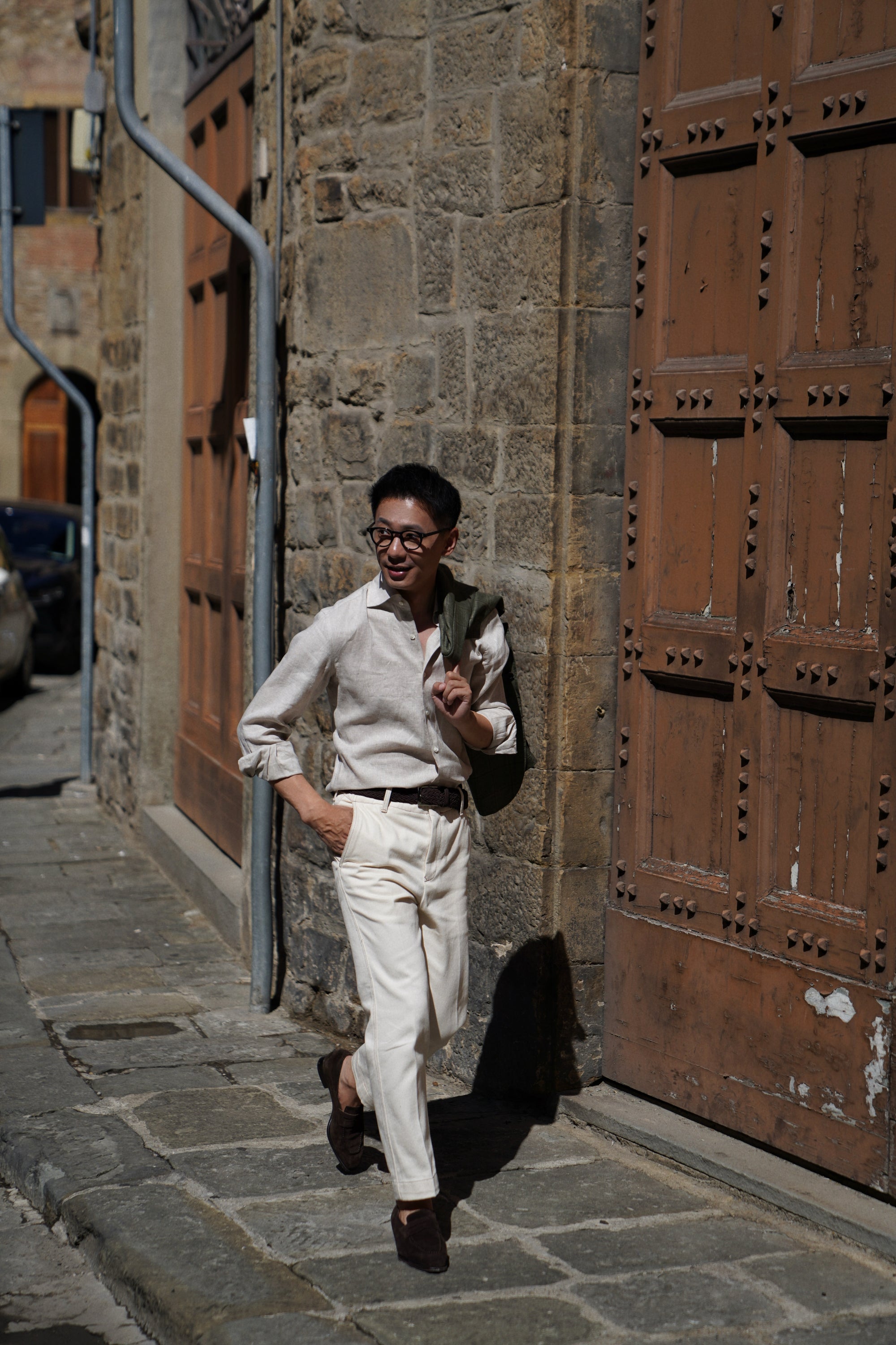 Natural / Tangerine Linen Shirt #XS11 #XS16