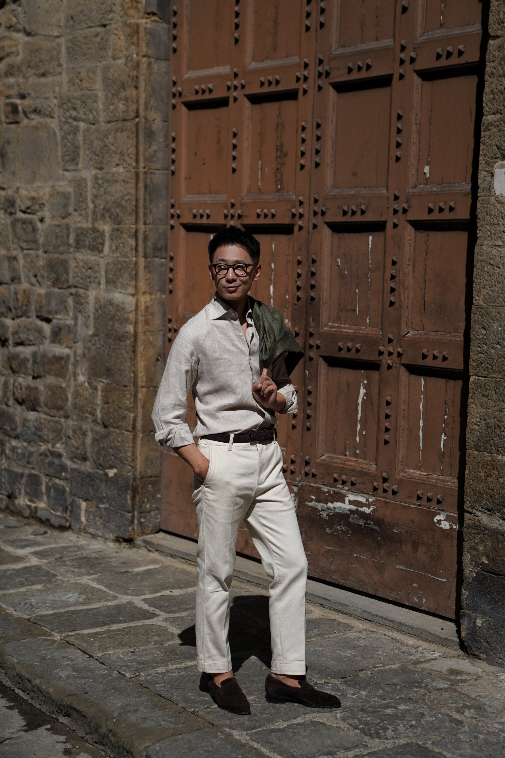 Natural / Tangerine Linen Shirt #XS11 #XS16