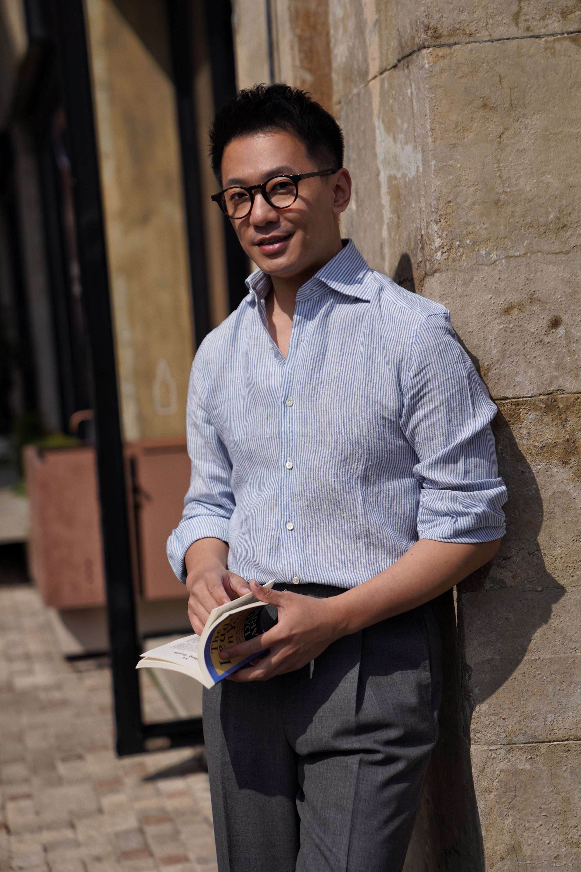 Burgundy Stripe / Blue Stripe Linen Shirt #XSDH25 #XSDH26