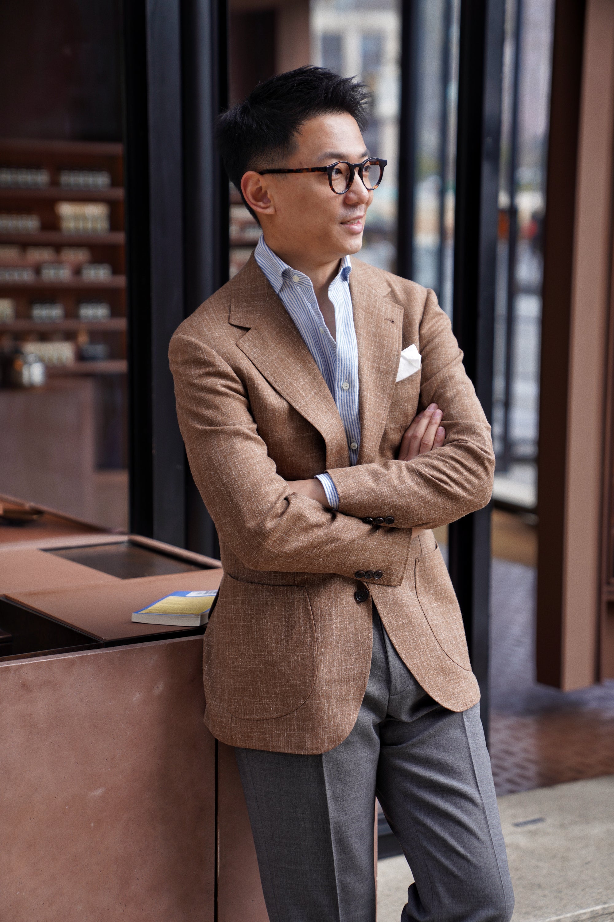 Burgundy Stripe / Blue Stripe Linen Shirt #XSDH25 #XSDH26