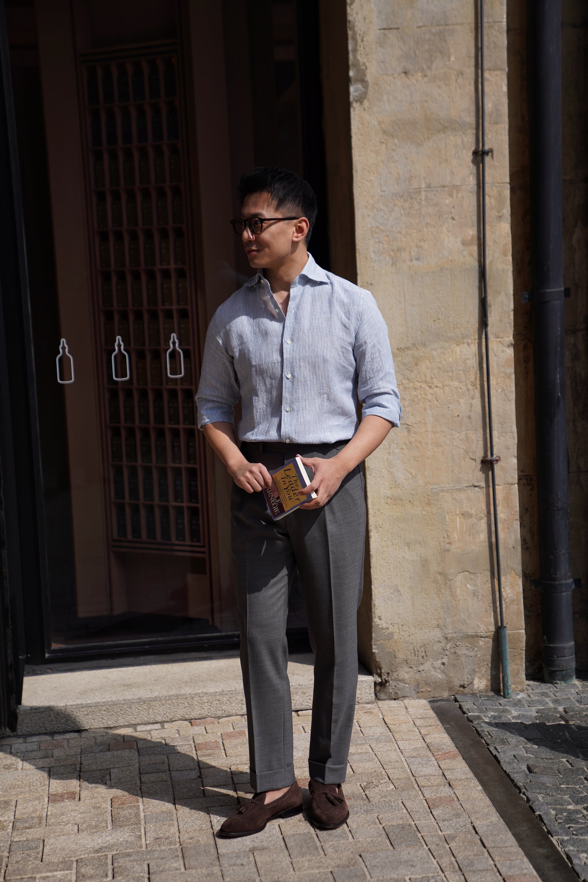 Burgundy Stripe / Blue Stripe Linen Shirt #XSDH25 #XSDH26