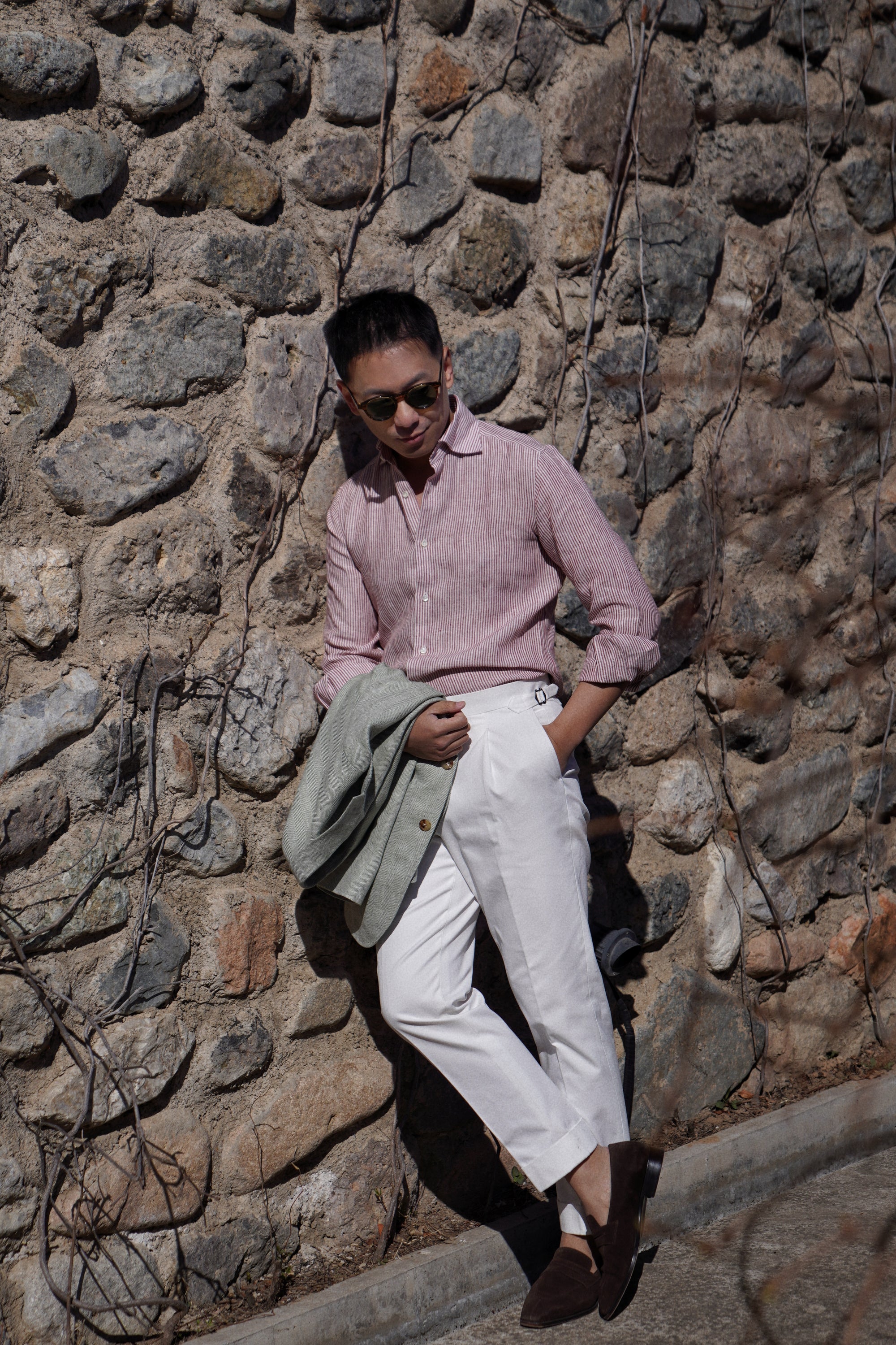 Burgundy Stripe / Blue Stripe Linen Shirt #XSDH25 #XSDH26