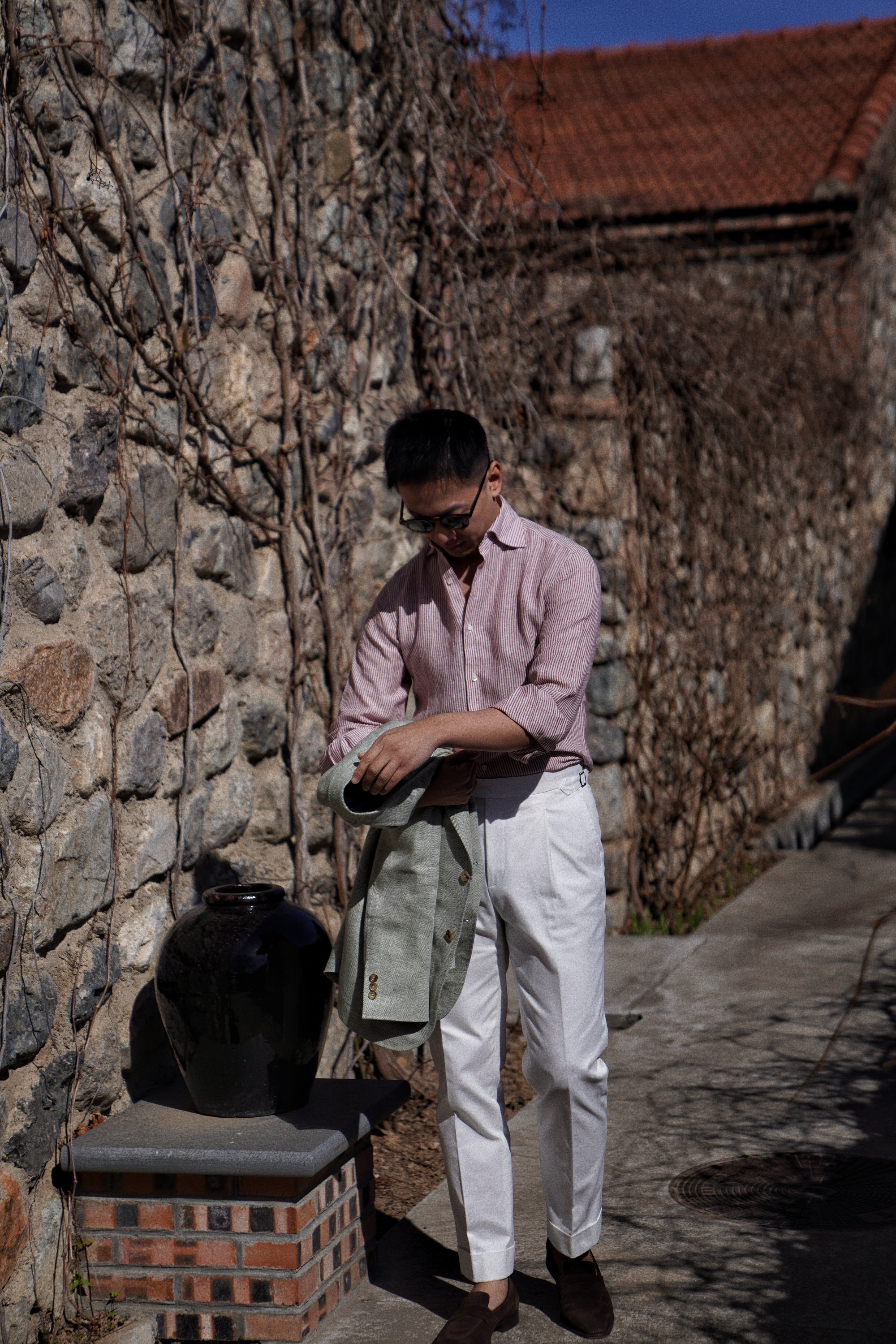 Burgundy Stripe / Blue Stripe Linen Shirt #XSDH25 #XSDH26