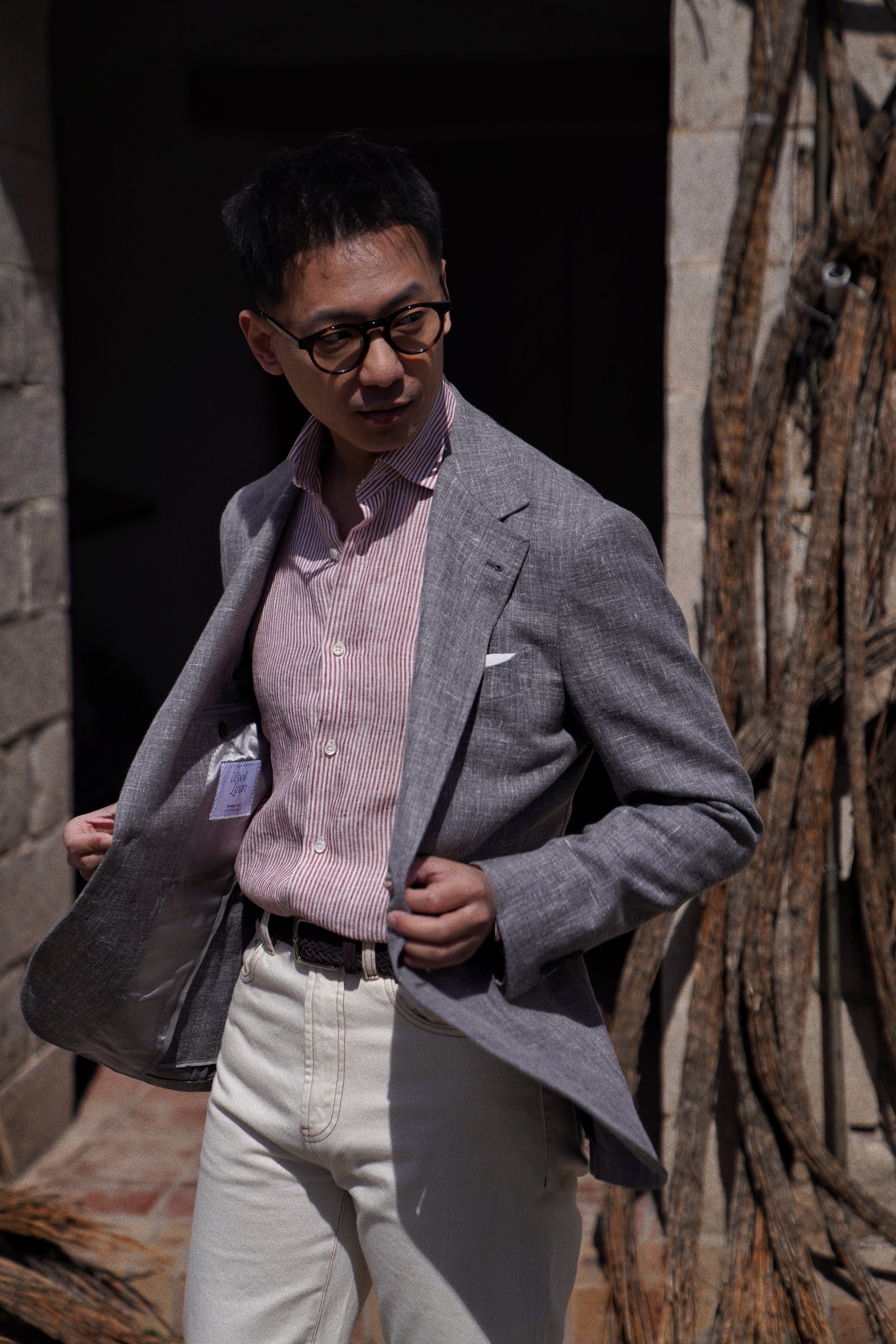 Burgundy Stripe / Blue Stripe Linen Shirt #XSDH25 #XSDH26