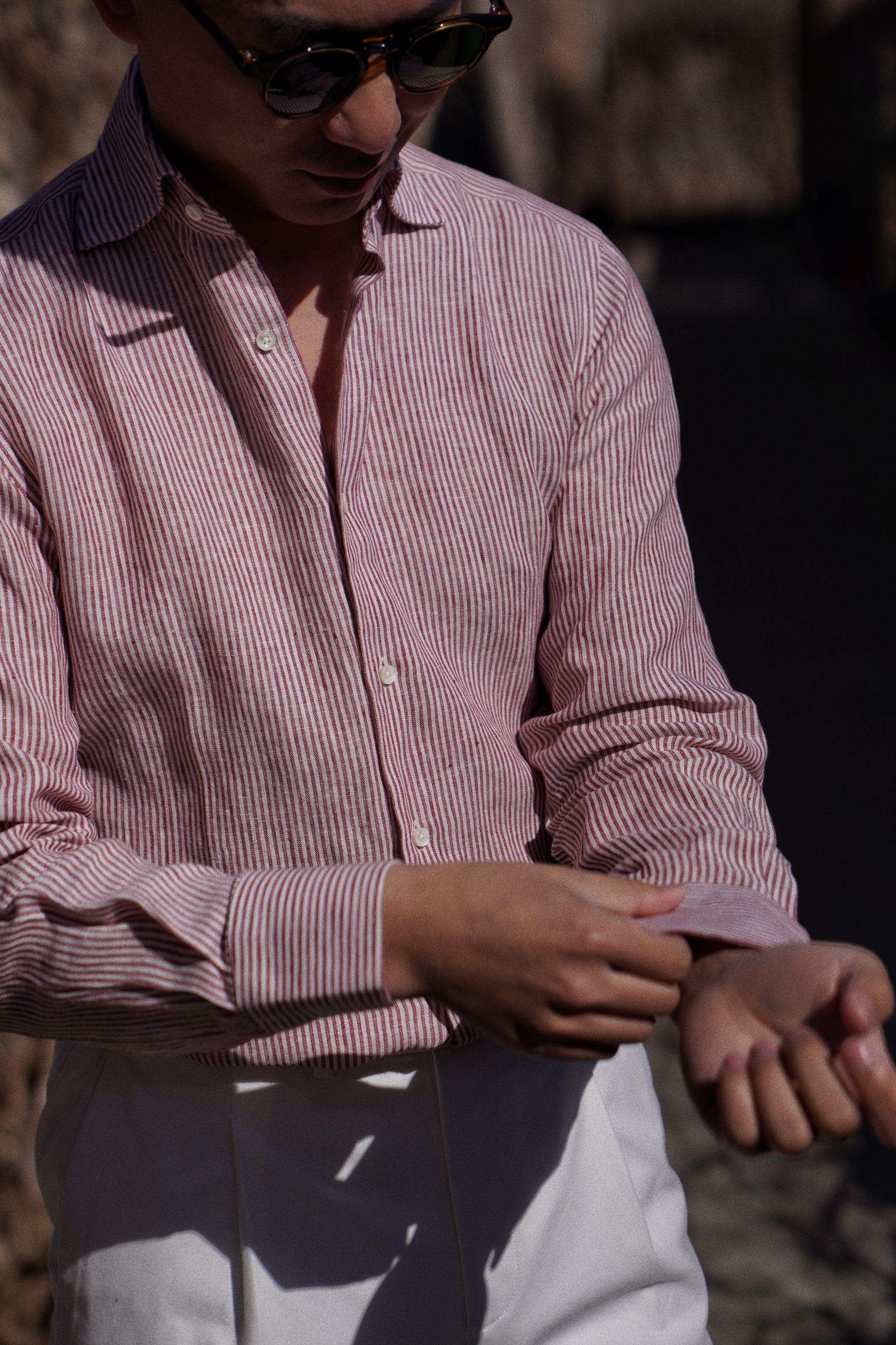 Burgundy Stripe / Blue Stripe Linen Shirt #XSDH25 #XSDH26