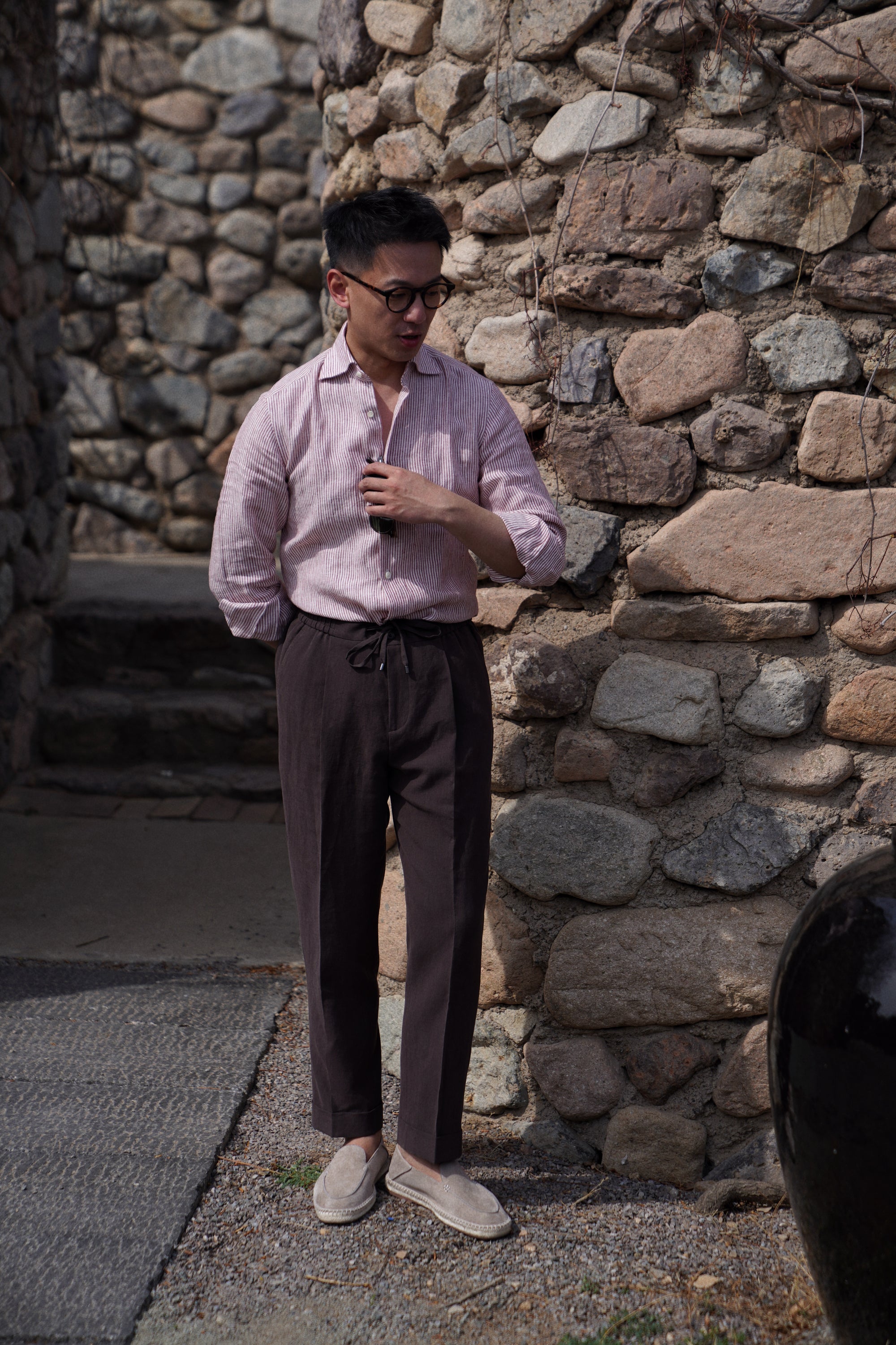 Burgundy Stripe / Blue Stripe Linen Shirt #XSDH25 #XSDH26