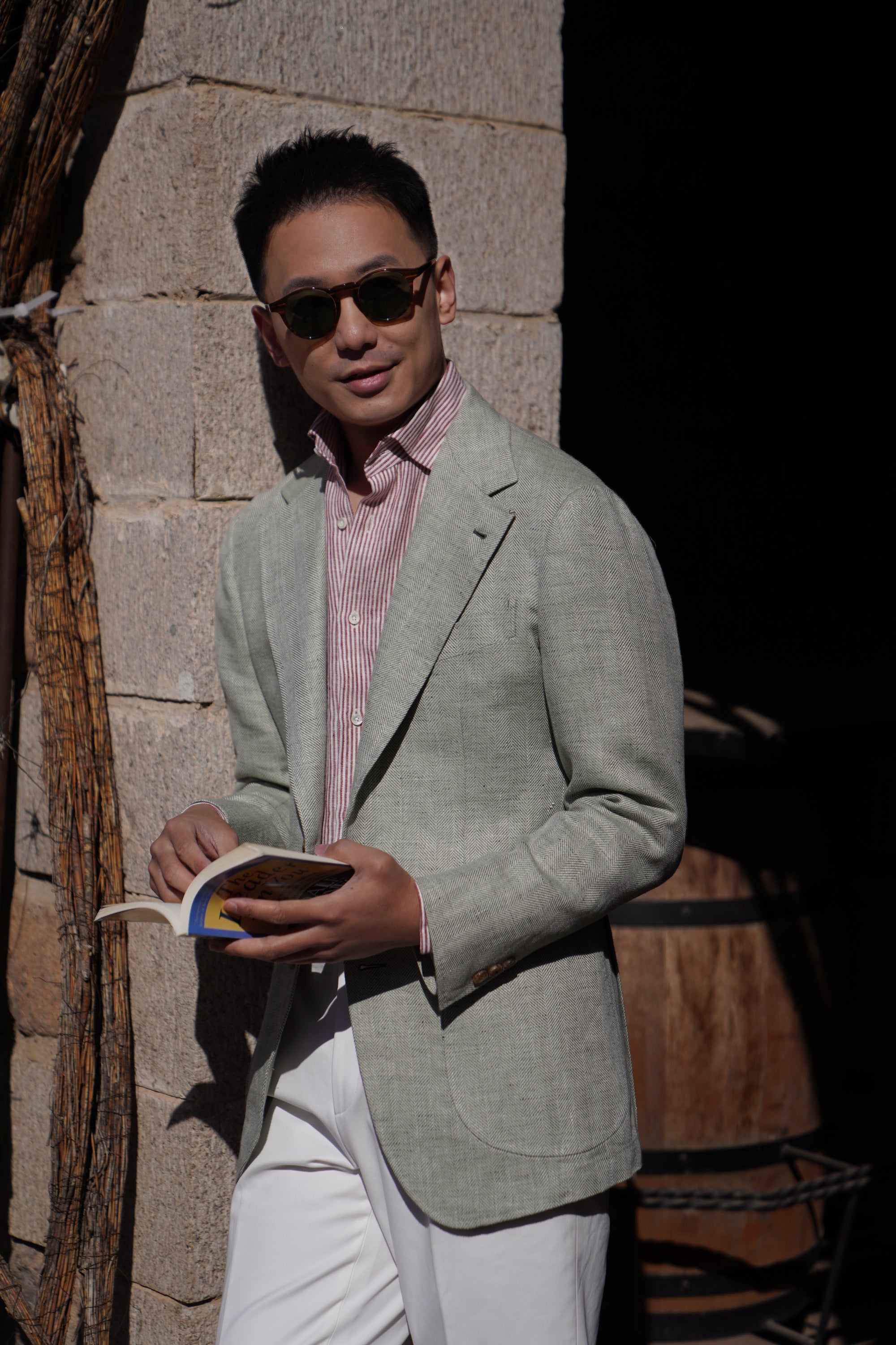 Burgundy Stripe / Blue Stripe Linen Shirt #XSDH25 #XSDH26