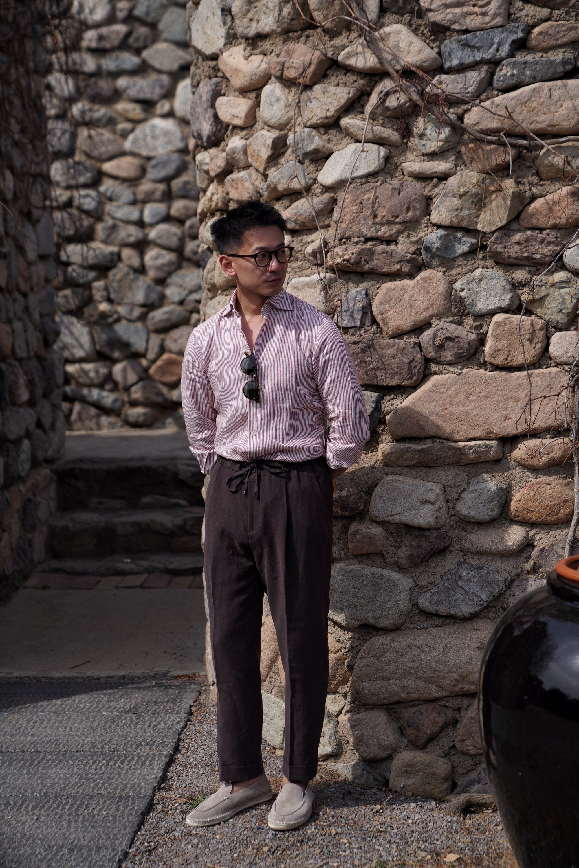 Burgundy Stripe / Blue Stripe Linen Shirt #XSDH25 #XSDH26
