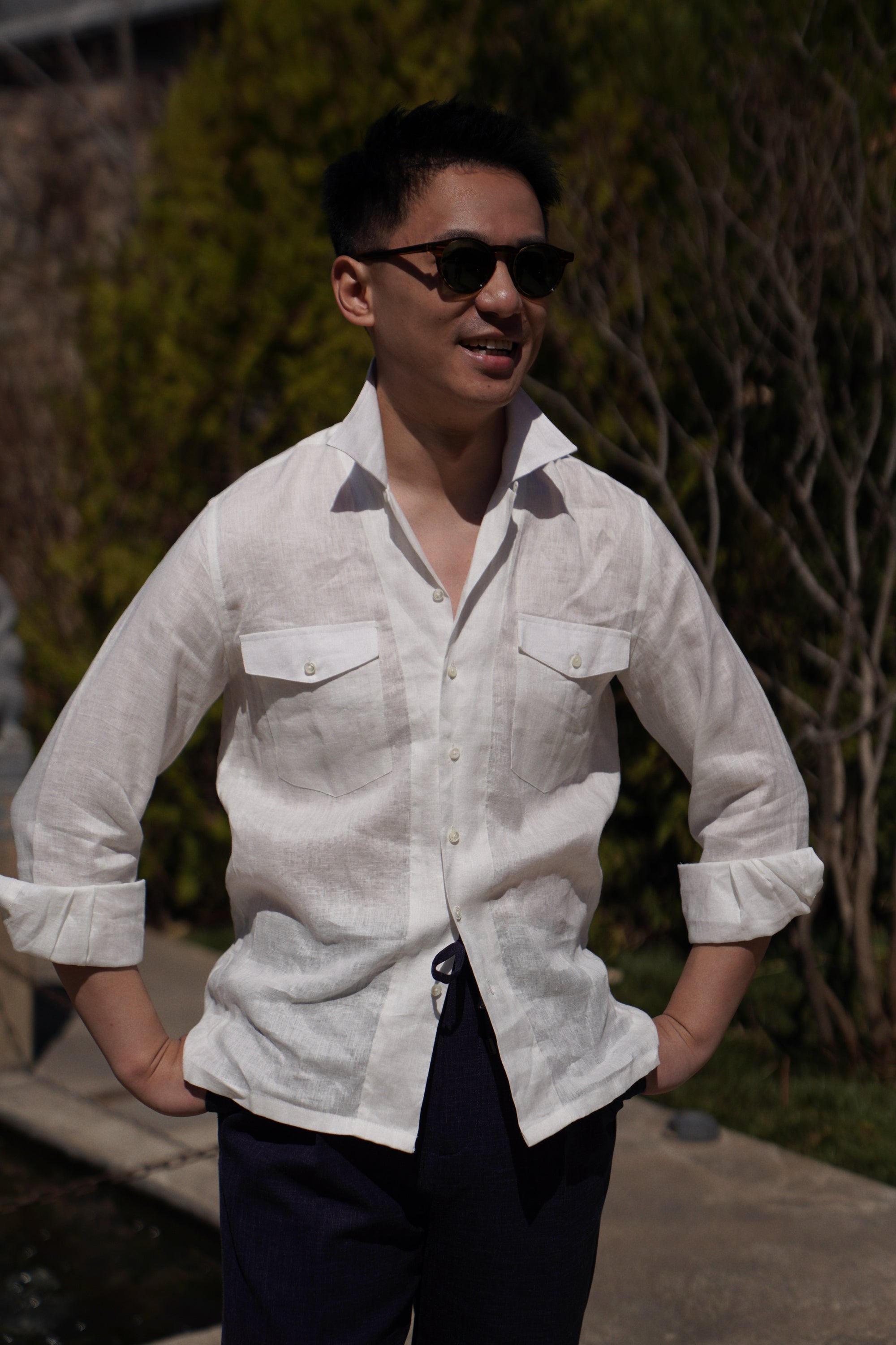 Off White Cuban Collar Linen Shirt #104