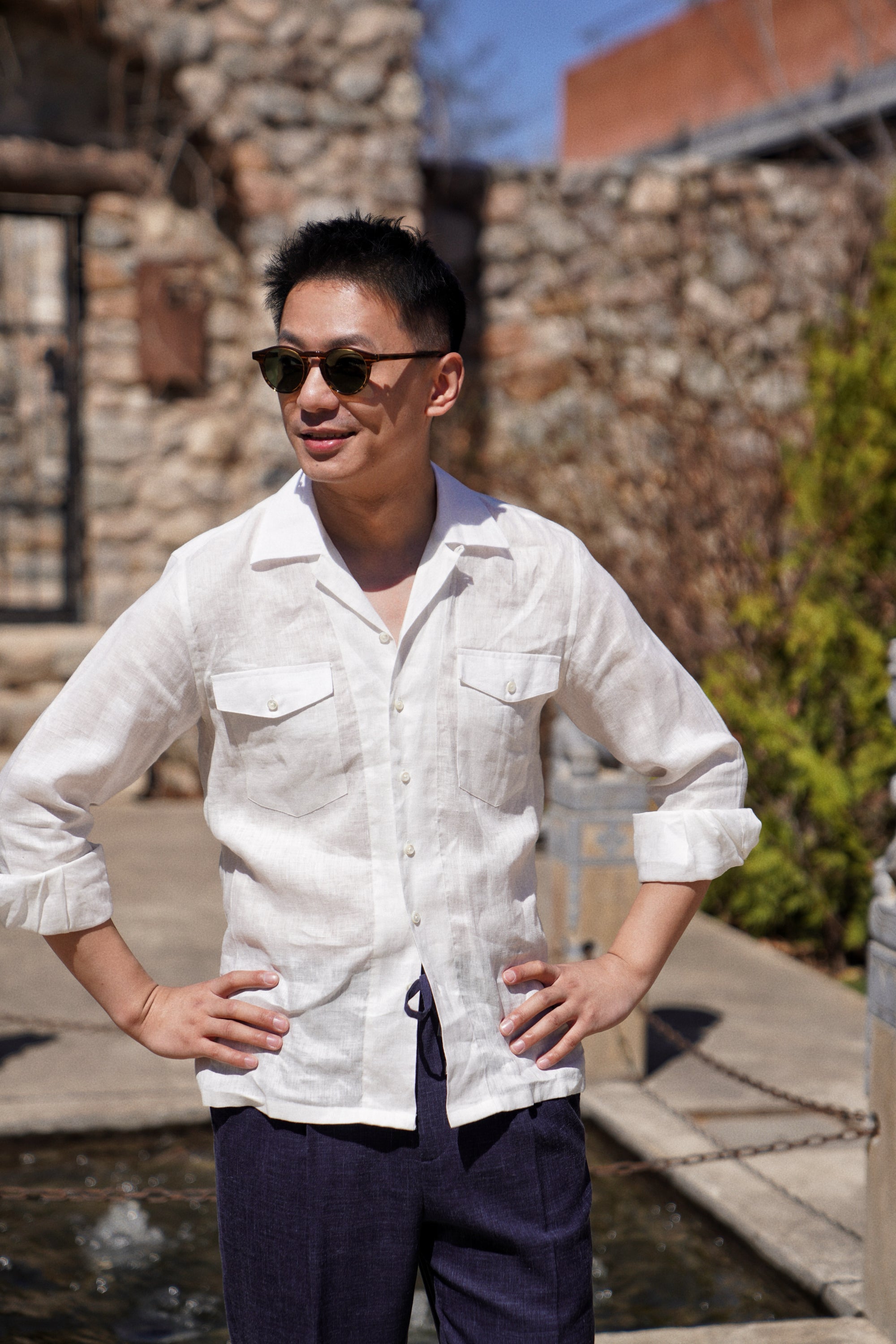 Off White Cuban Collar Linen Shirt #104