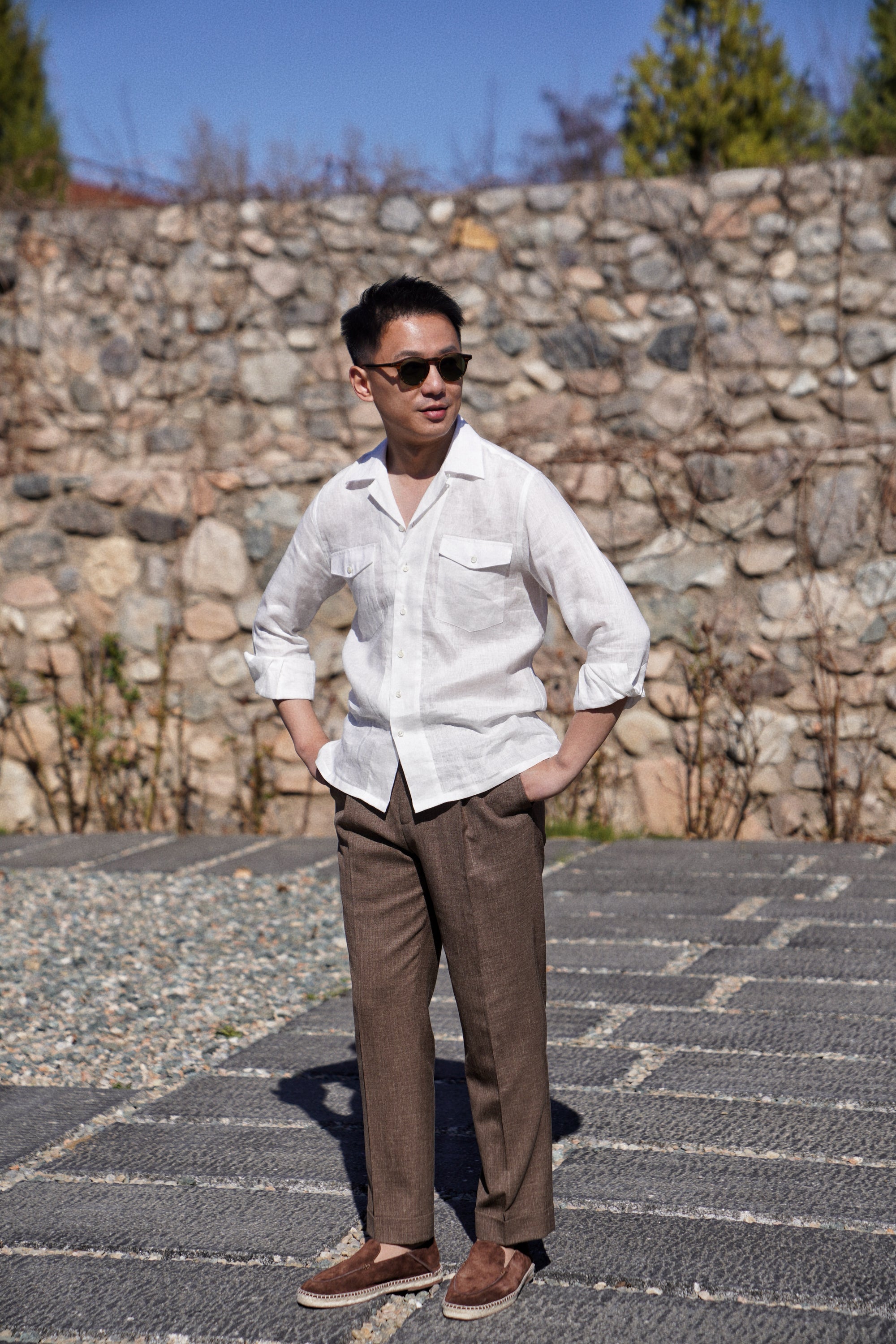 Off White Cuban Collar Linen Shirt #104