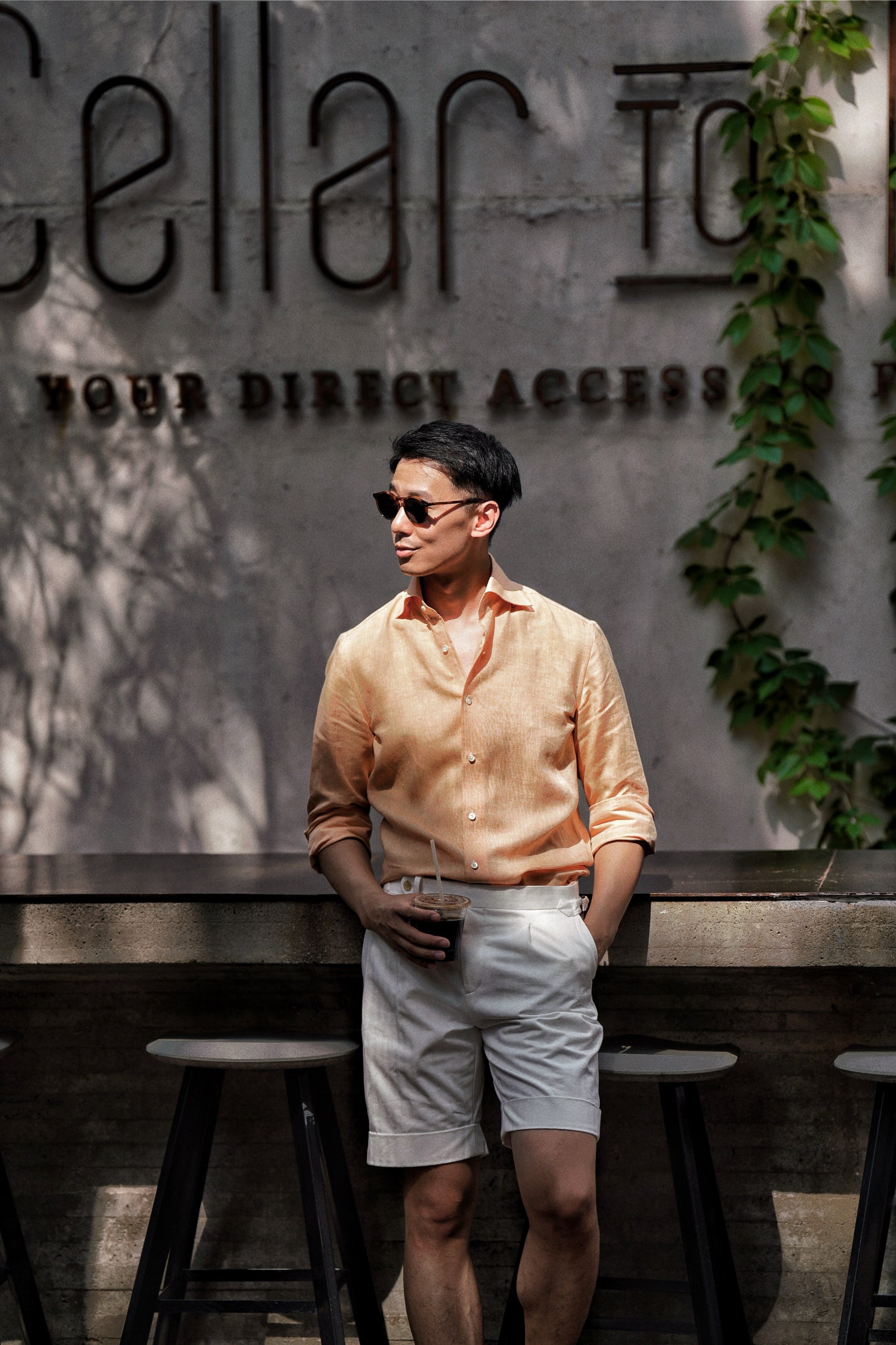 Natural / Tangerine Linen Shirt #XS11 #XS16
