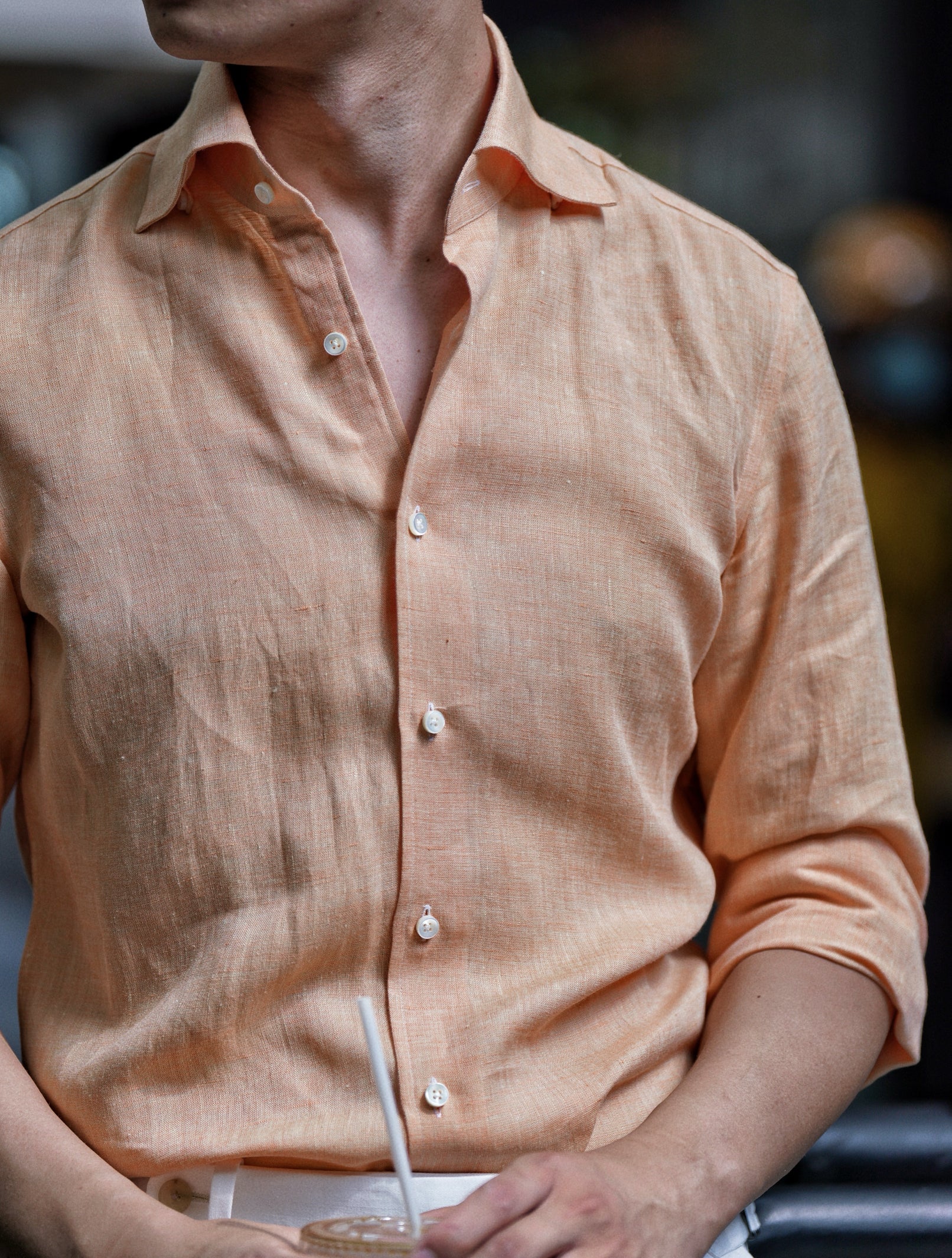 Natural / Tangerine Linen Shirt #XS11 #XS16