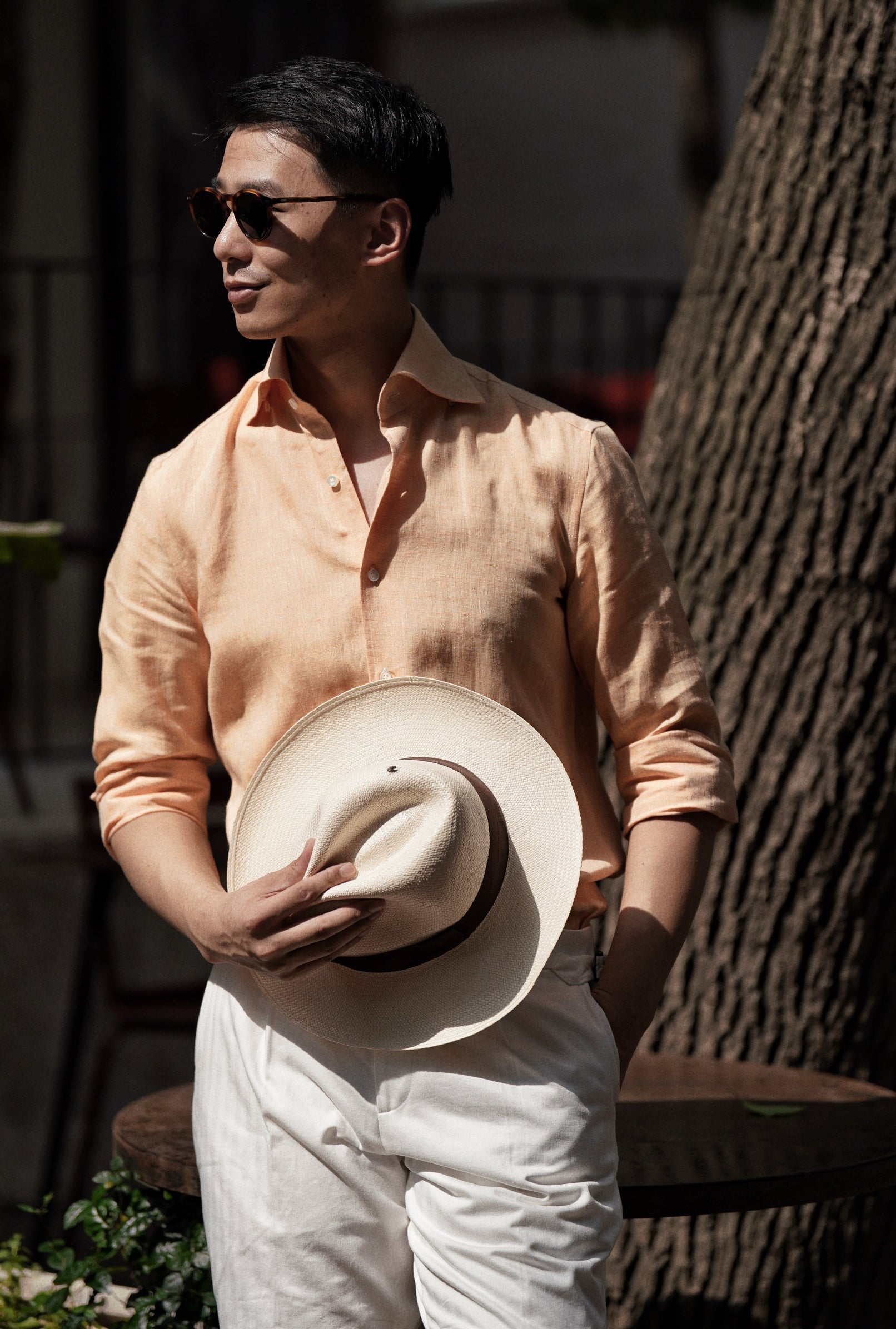Natural / Tangerine Linen Shirt #XS11 #XS16