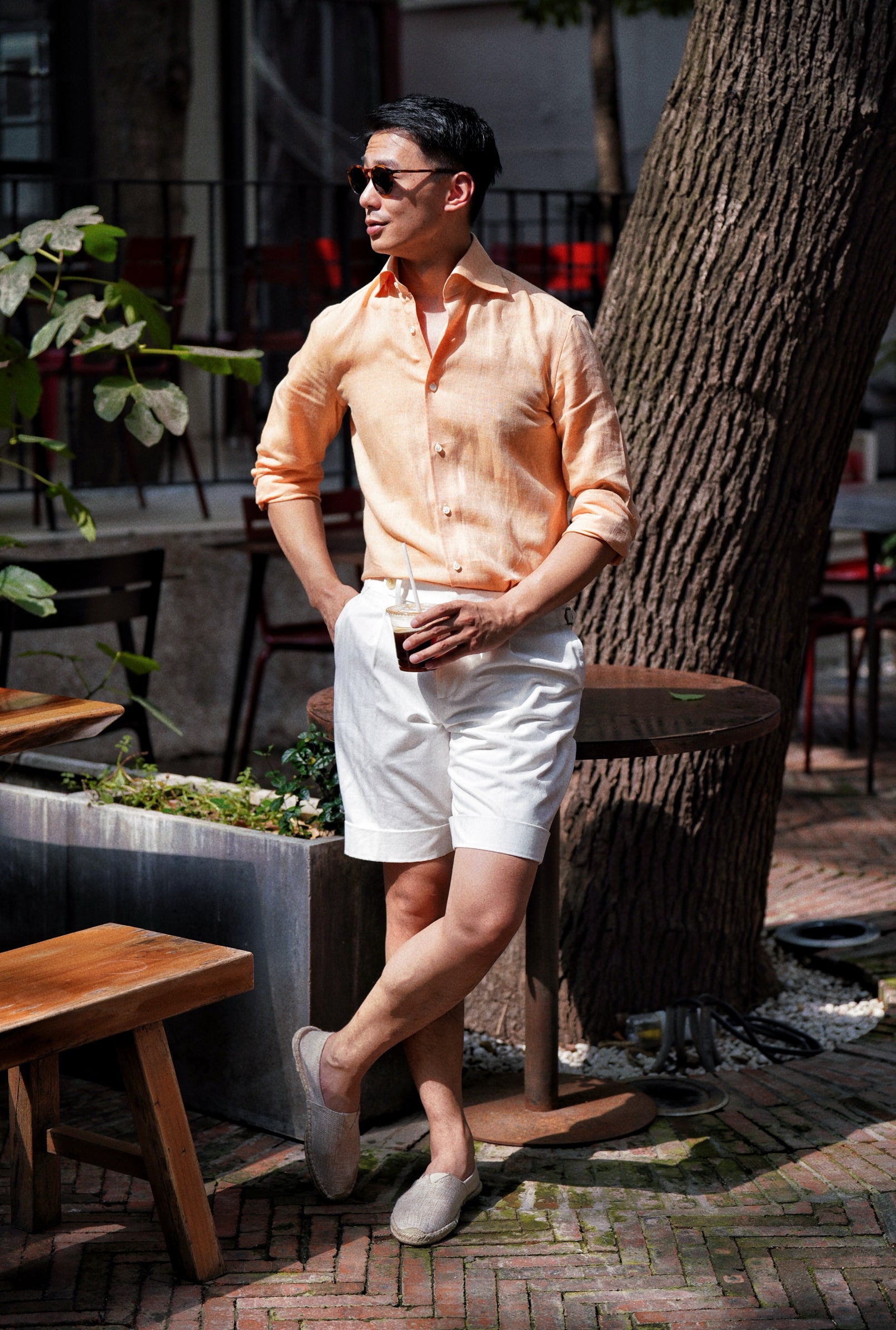 Natural / Tangerine Linen Shirt #XS11 #XS16