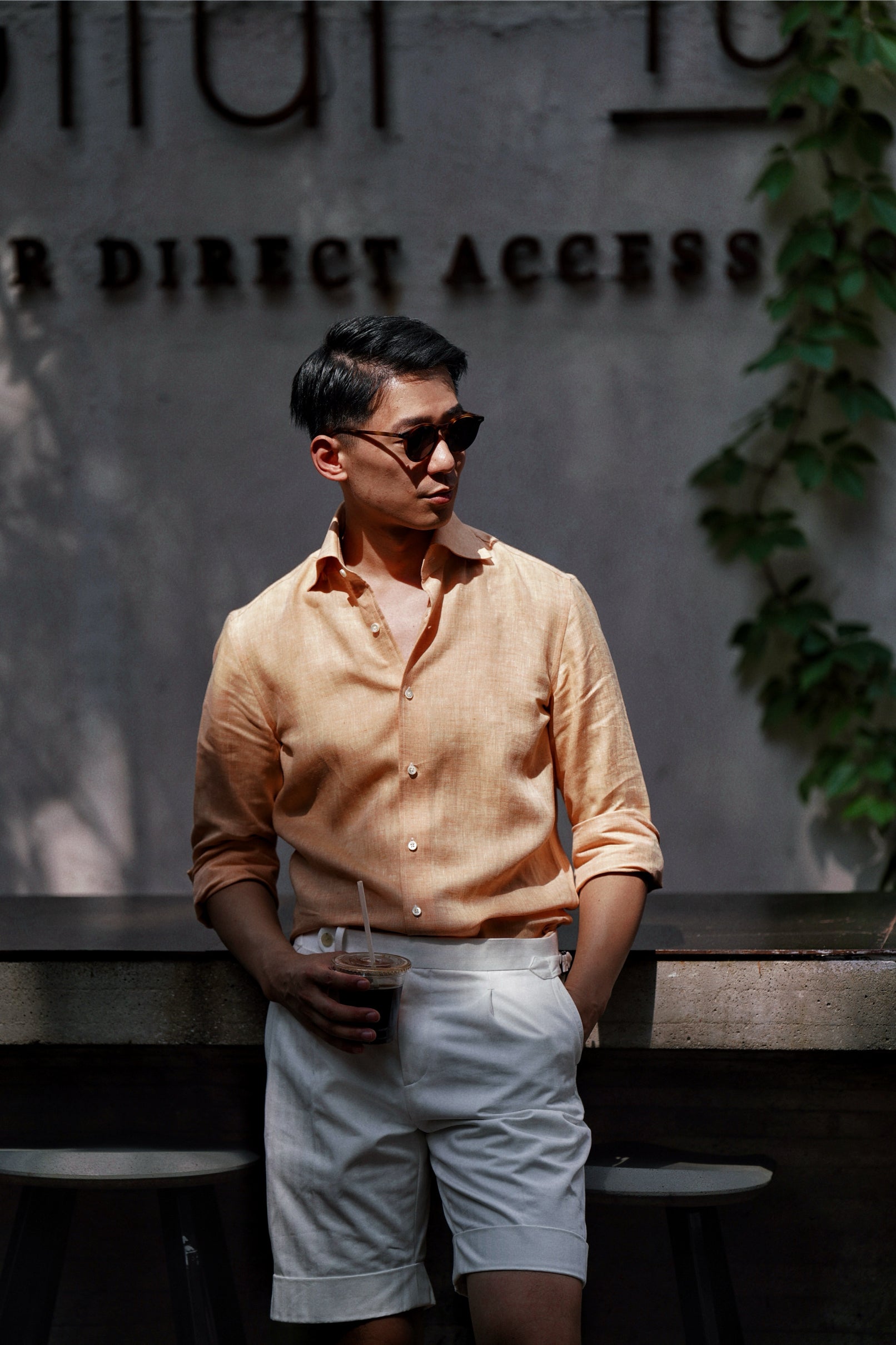 Natural / Tangerine Linen Shirt #XS11 #XS16