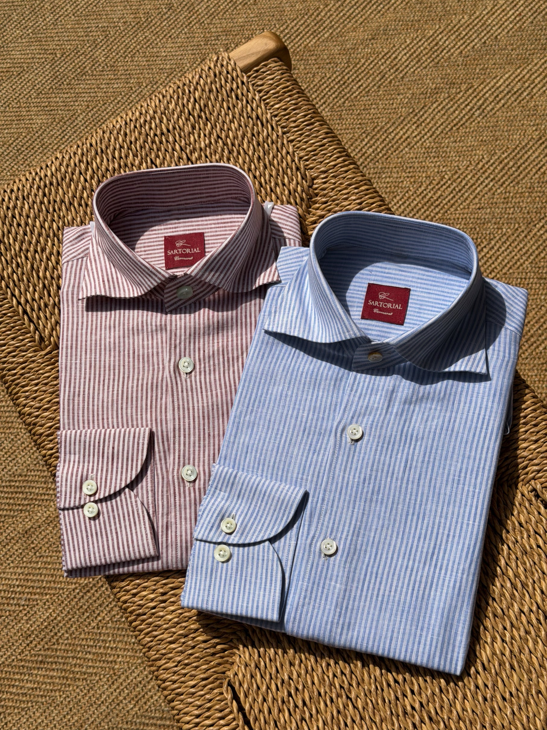 Burgundy Stripe / Blue Stripe Linen Shirt #XSDH25 #XSDH26