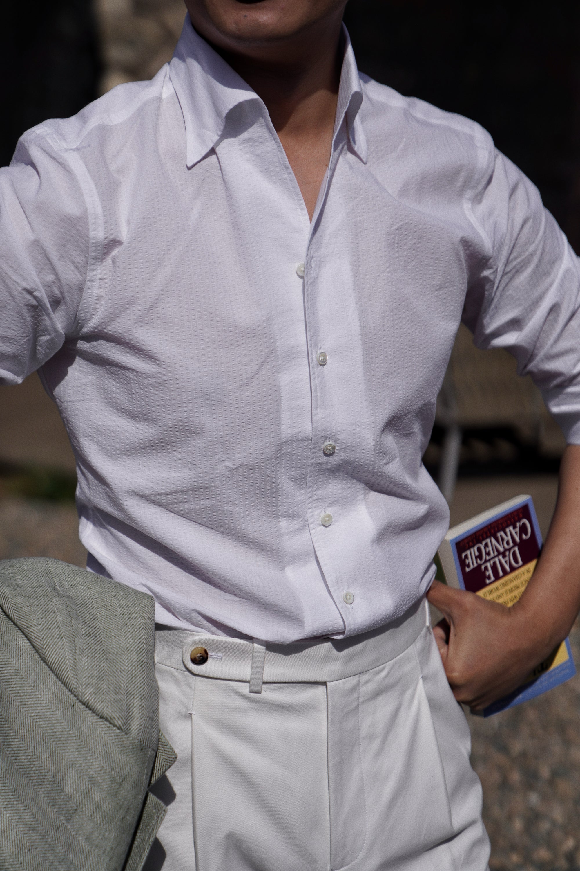 White / Navy Blending One Piece Collar Seersucker Shirt #31 #66