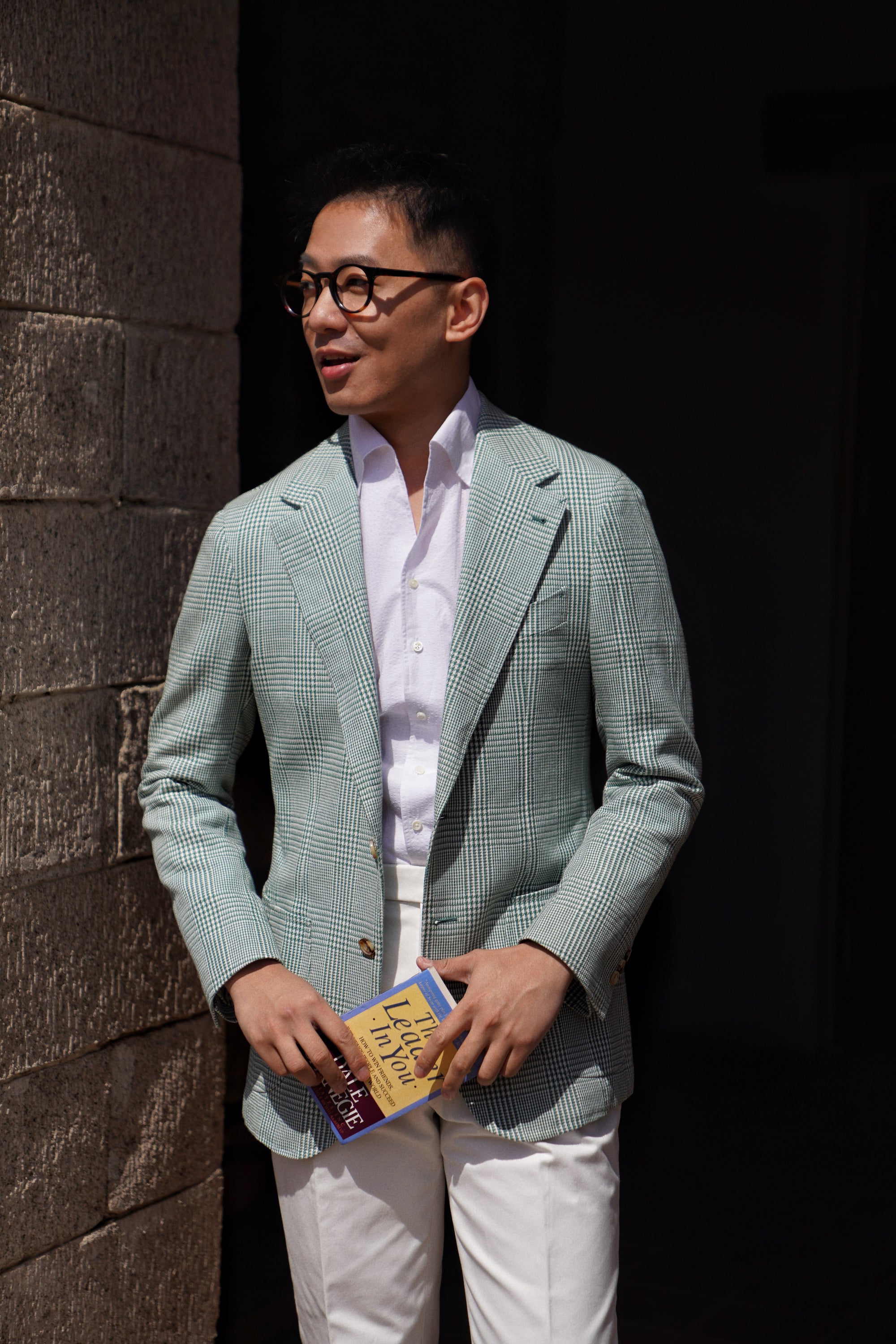 White / Navy Blending One Piece Collar Seersucker Shirt #31 #66