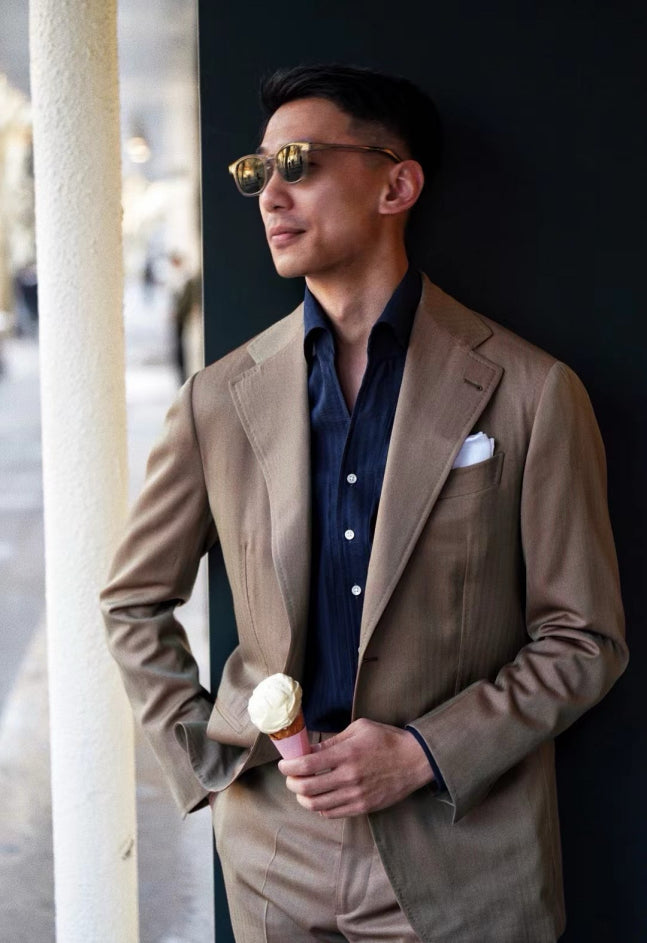 White / Navy Blending One Piece Collar Seersucker Shirt #31 #66