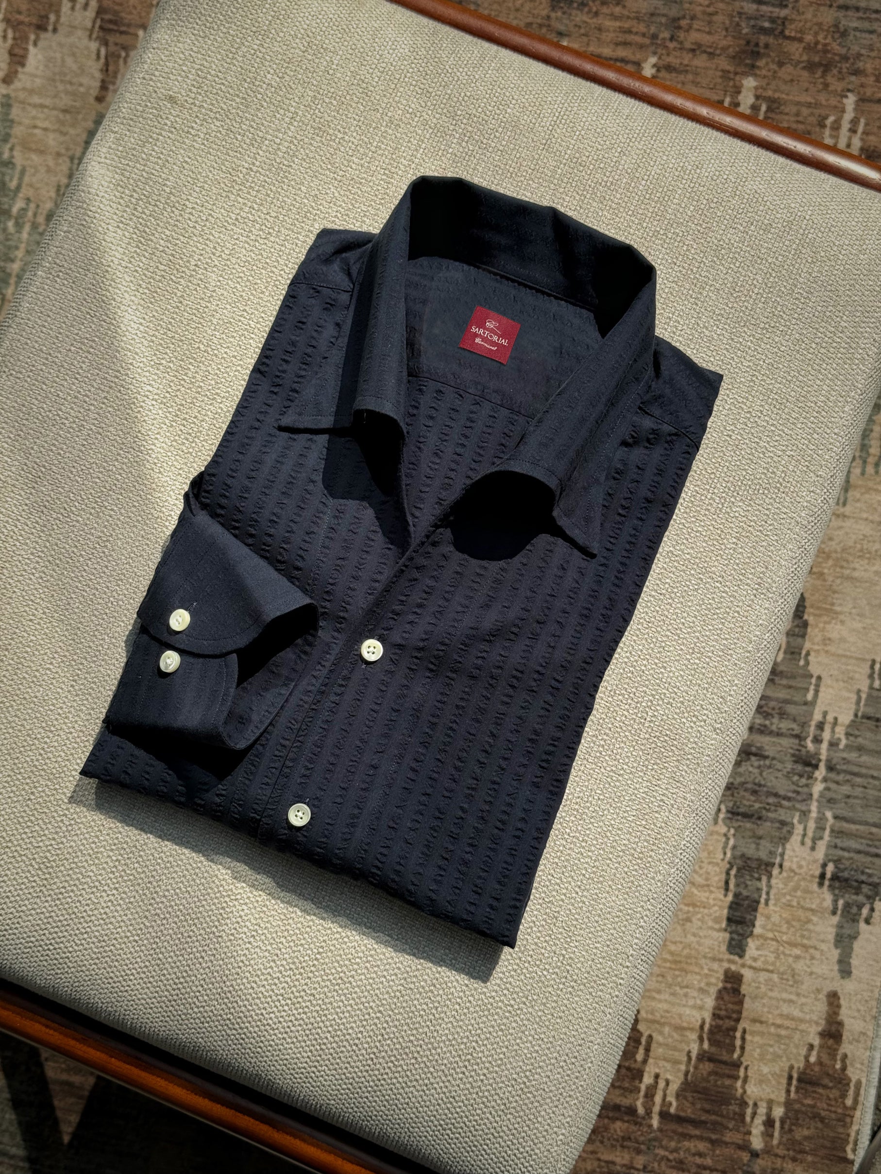 White / Navy Blending One Piece Collar Seersucker Shirt #31 #66