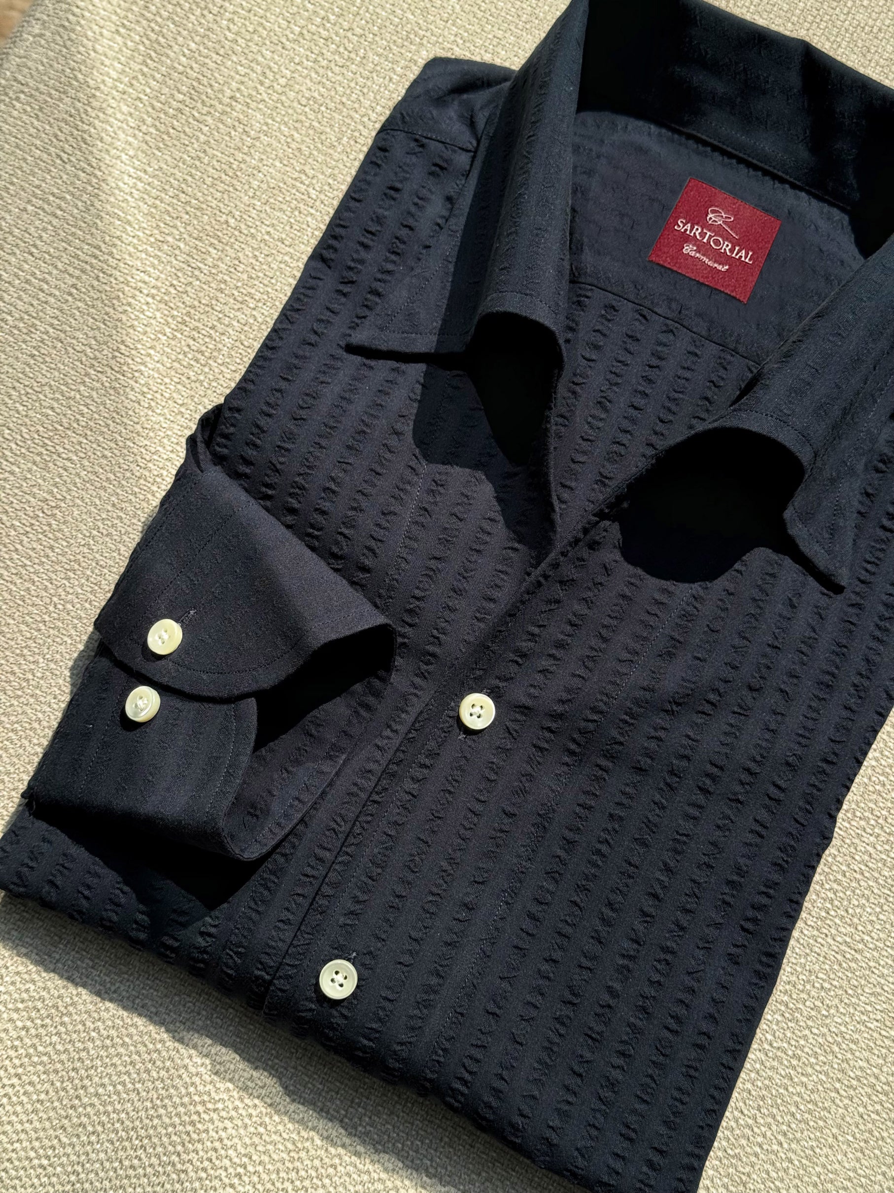 White / Navy Blending One Piece Collar Seersucker Shirt #31 #66