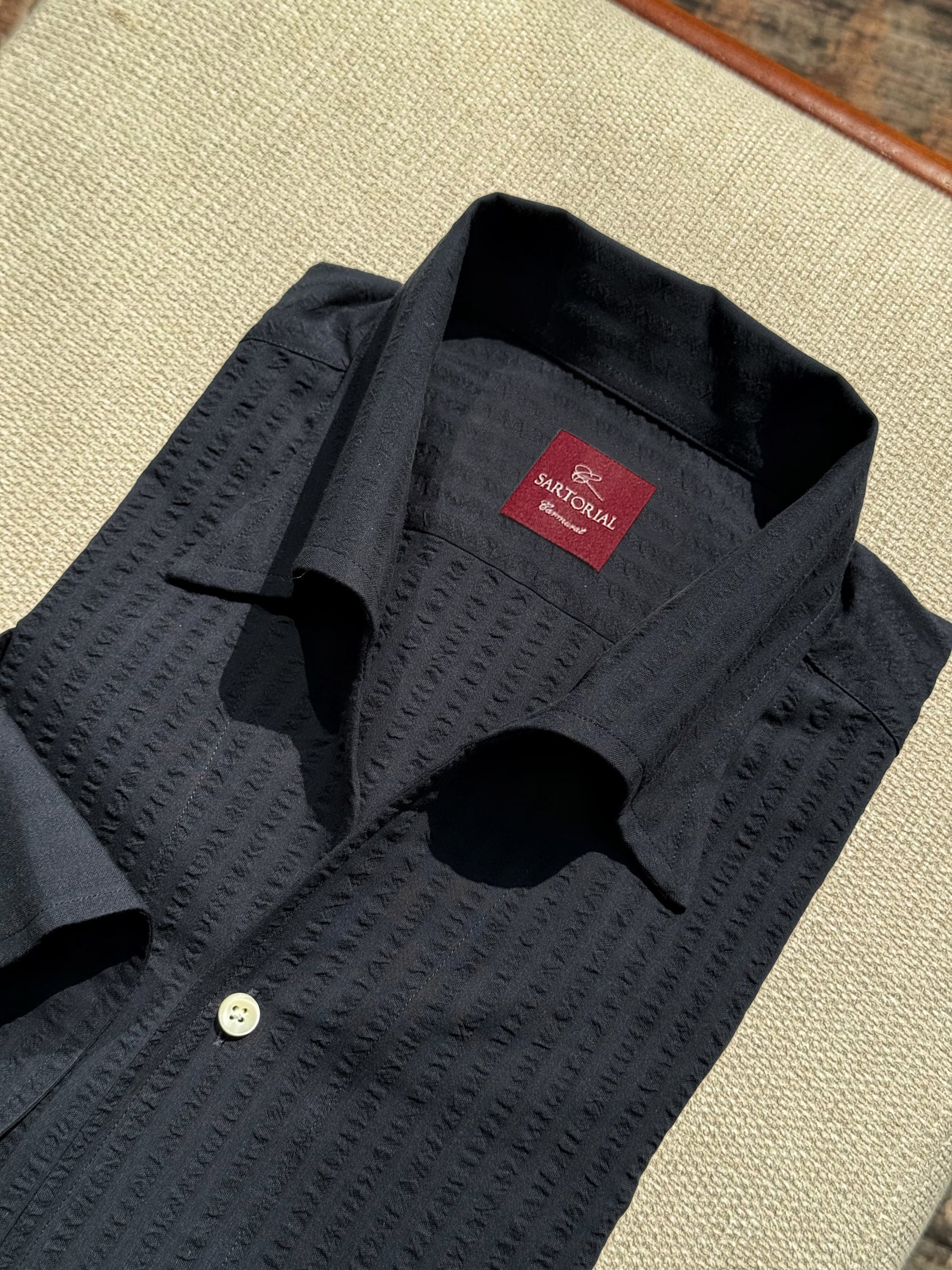 White / Navy Blending One Piece Collar Seersucker Shirt #31 #66