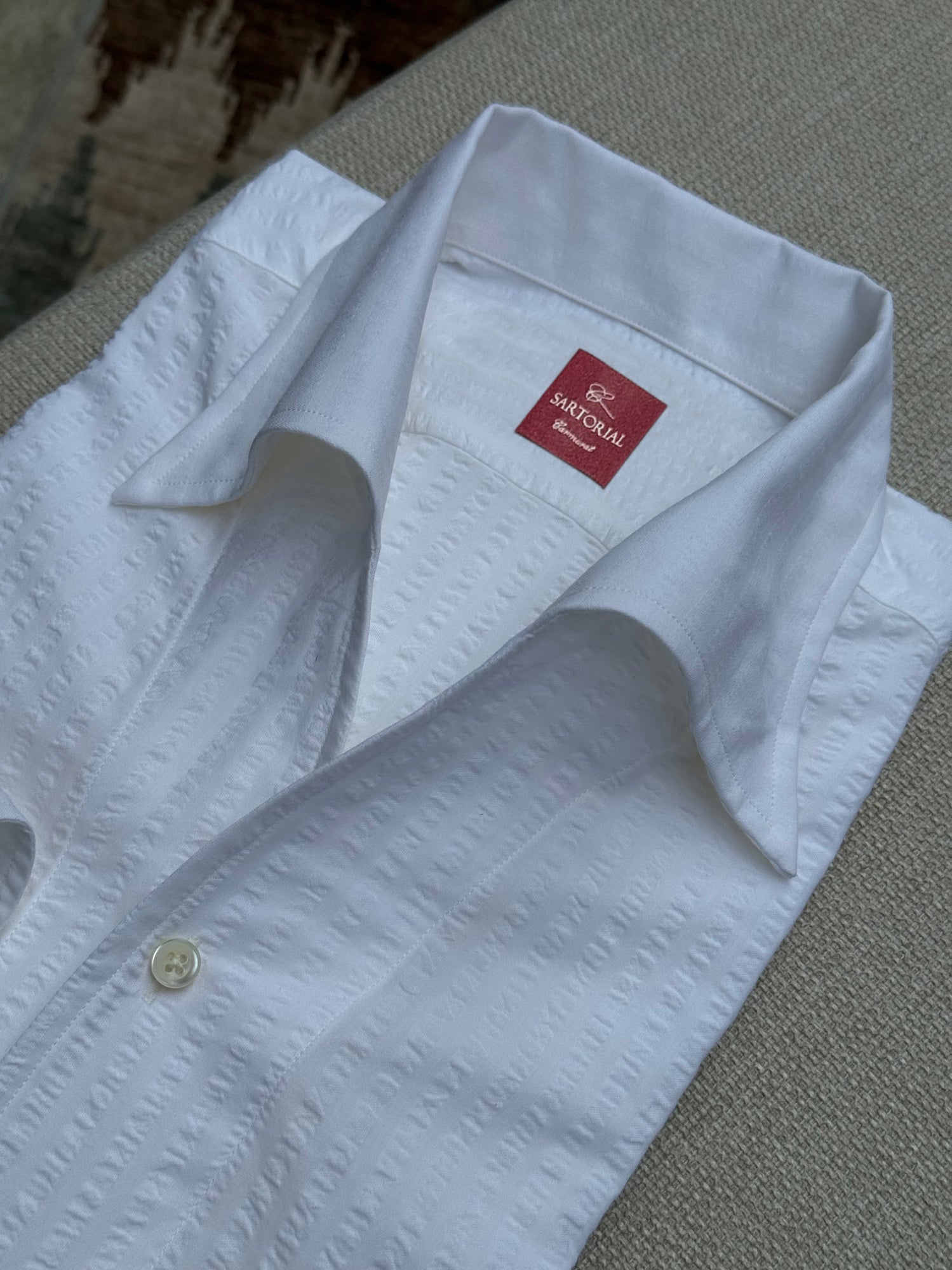 White / Navy Blending One Piece Collar Seersucker Shirt #31 #66