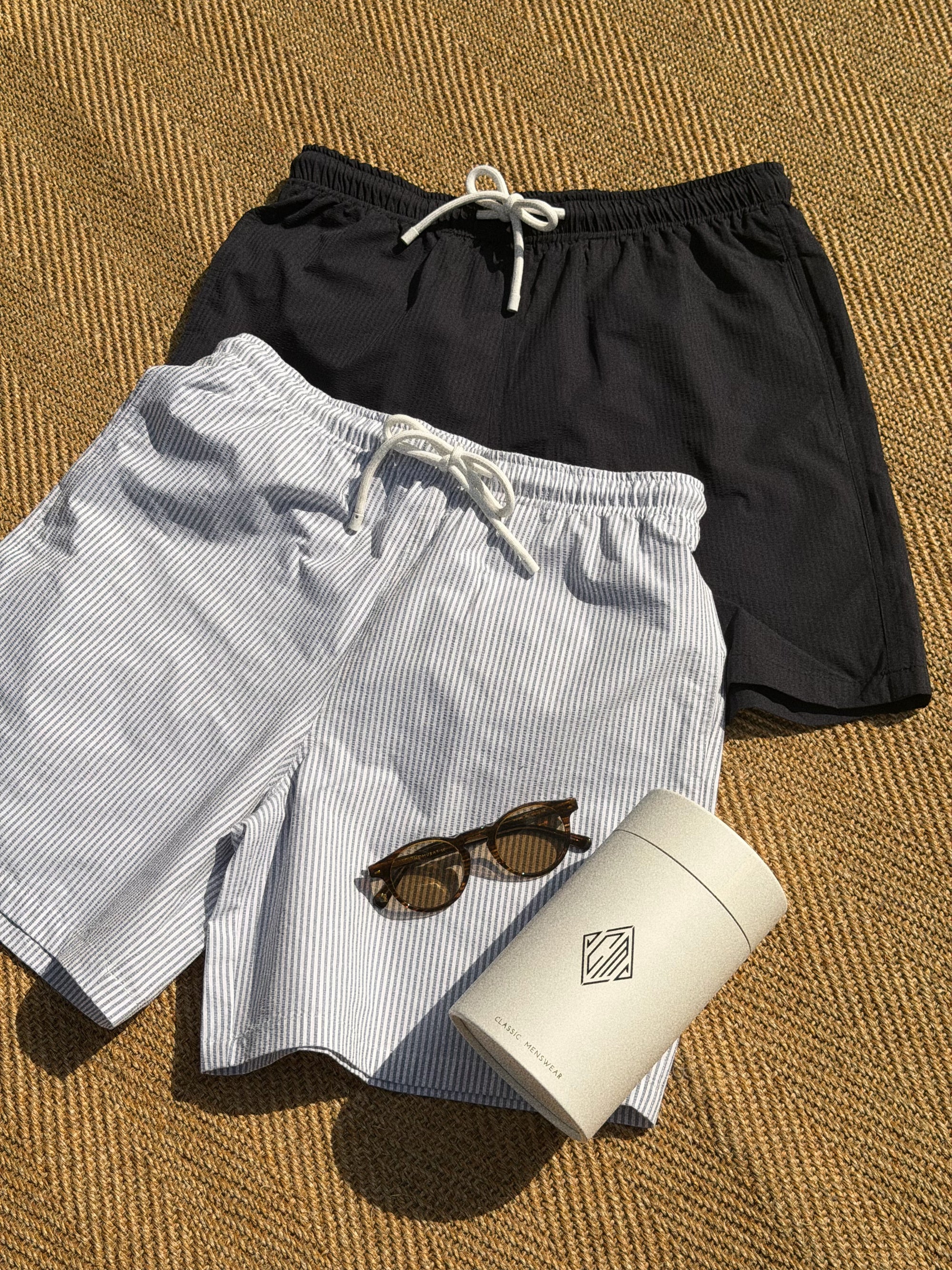 Seersucker Drawstring Beach Shorts
