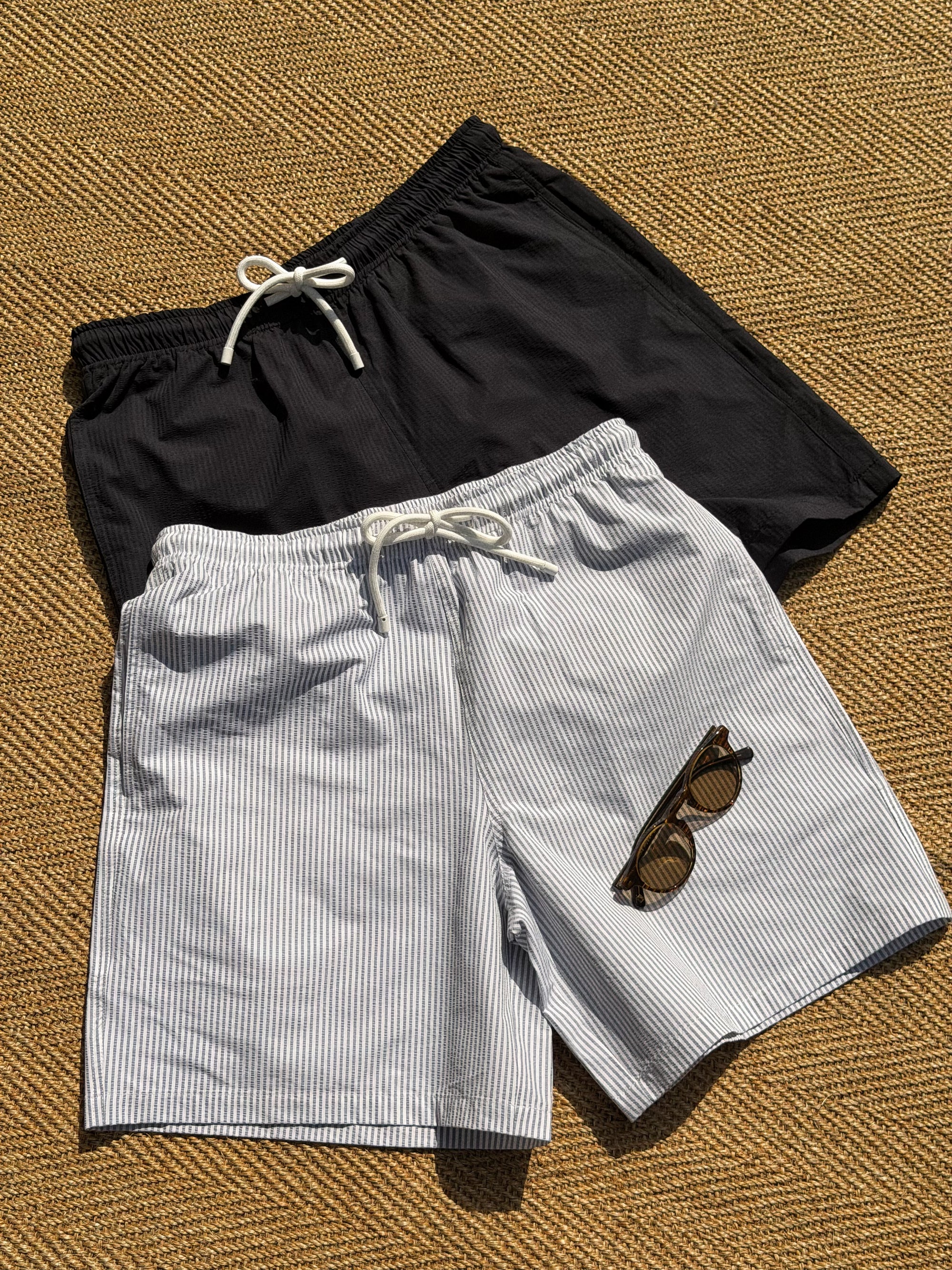 Seersucker Drawstring Beach Shorts