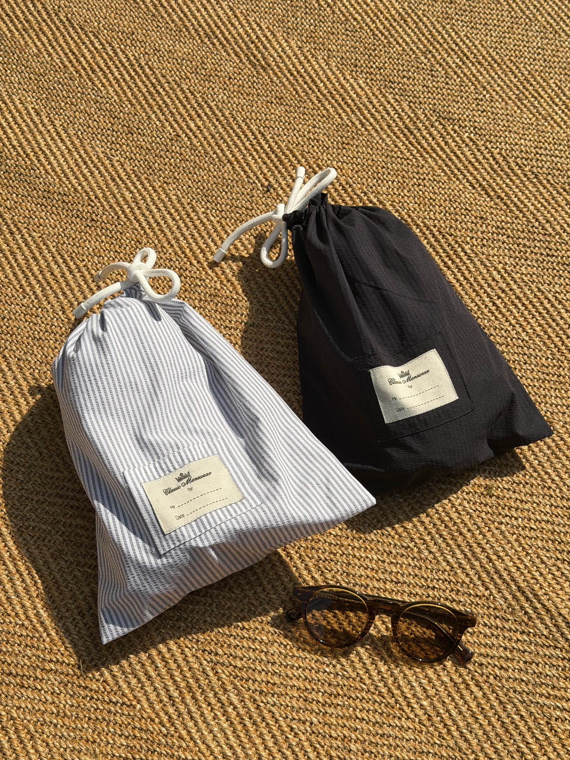 Seersucker Drawstring Beach Shorts