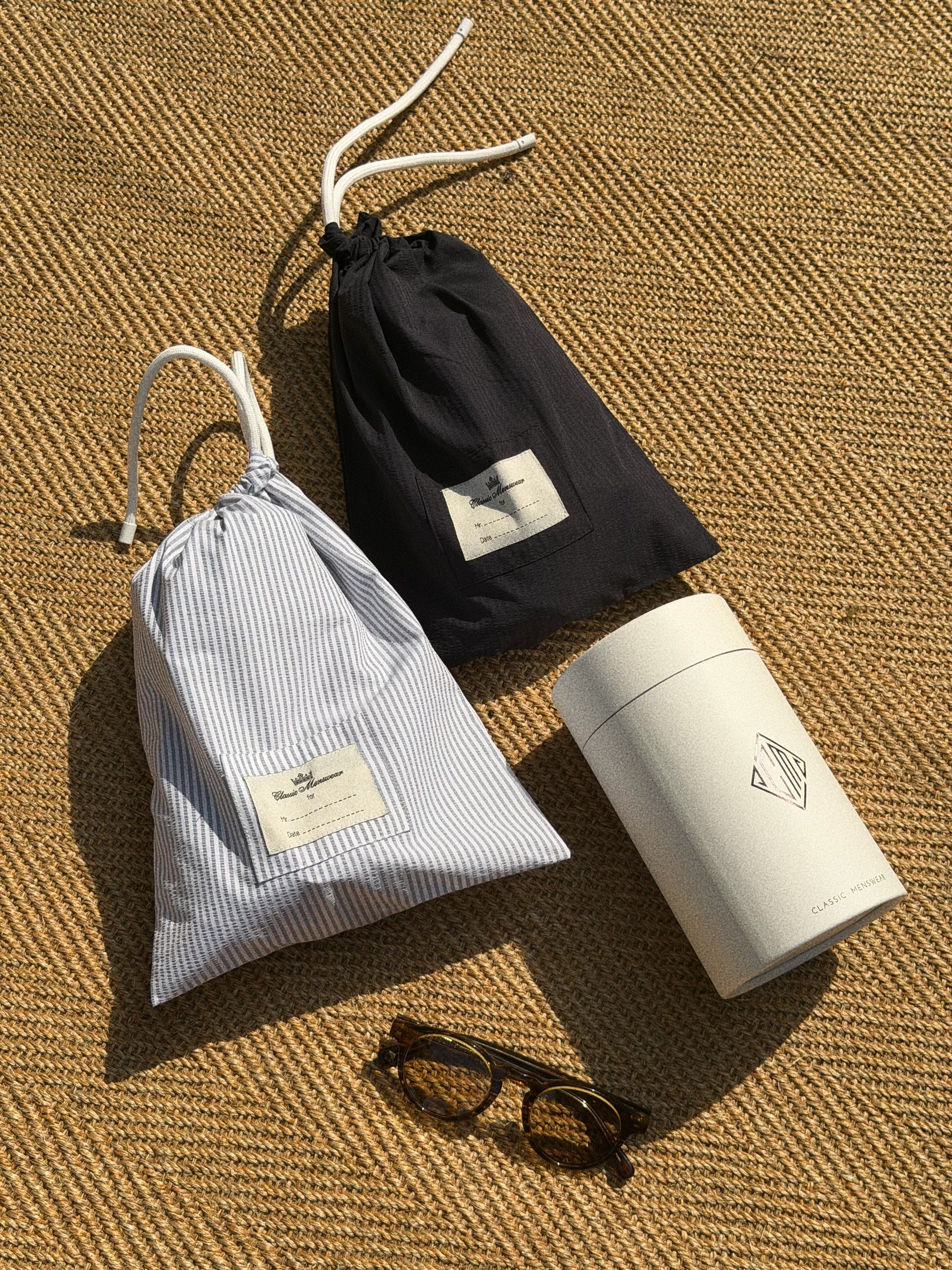 Seersucker Drawstring Beach Shorts