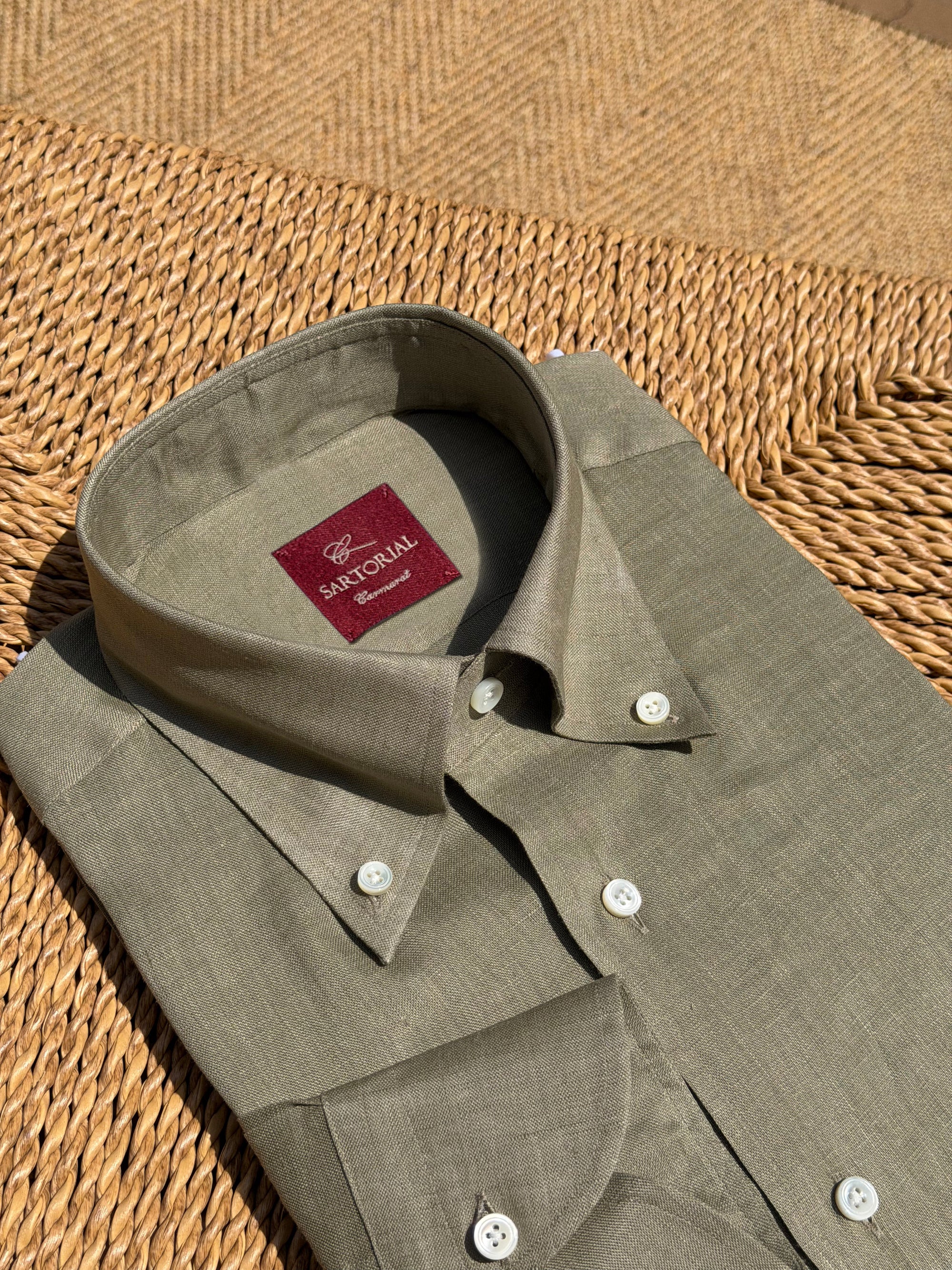 Olive Linen Shirt #XS40