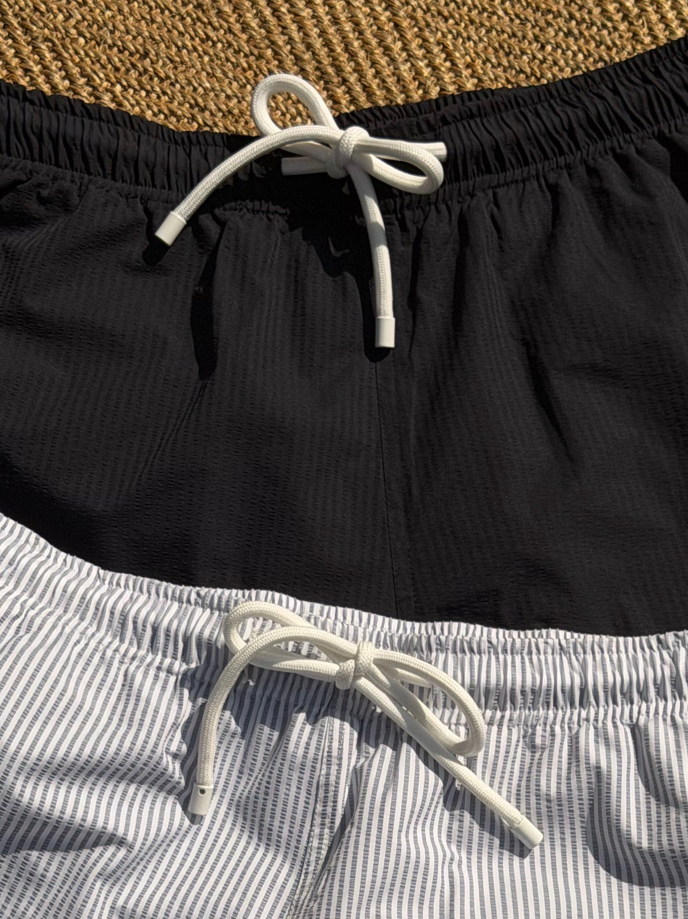 Seersucker Drawstring Beach Shorts