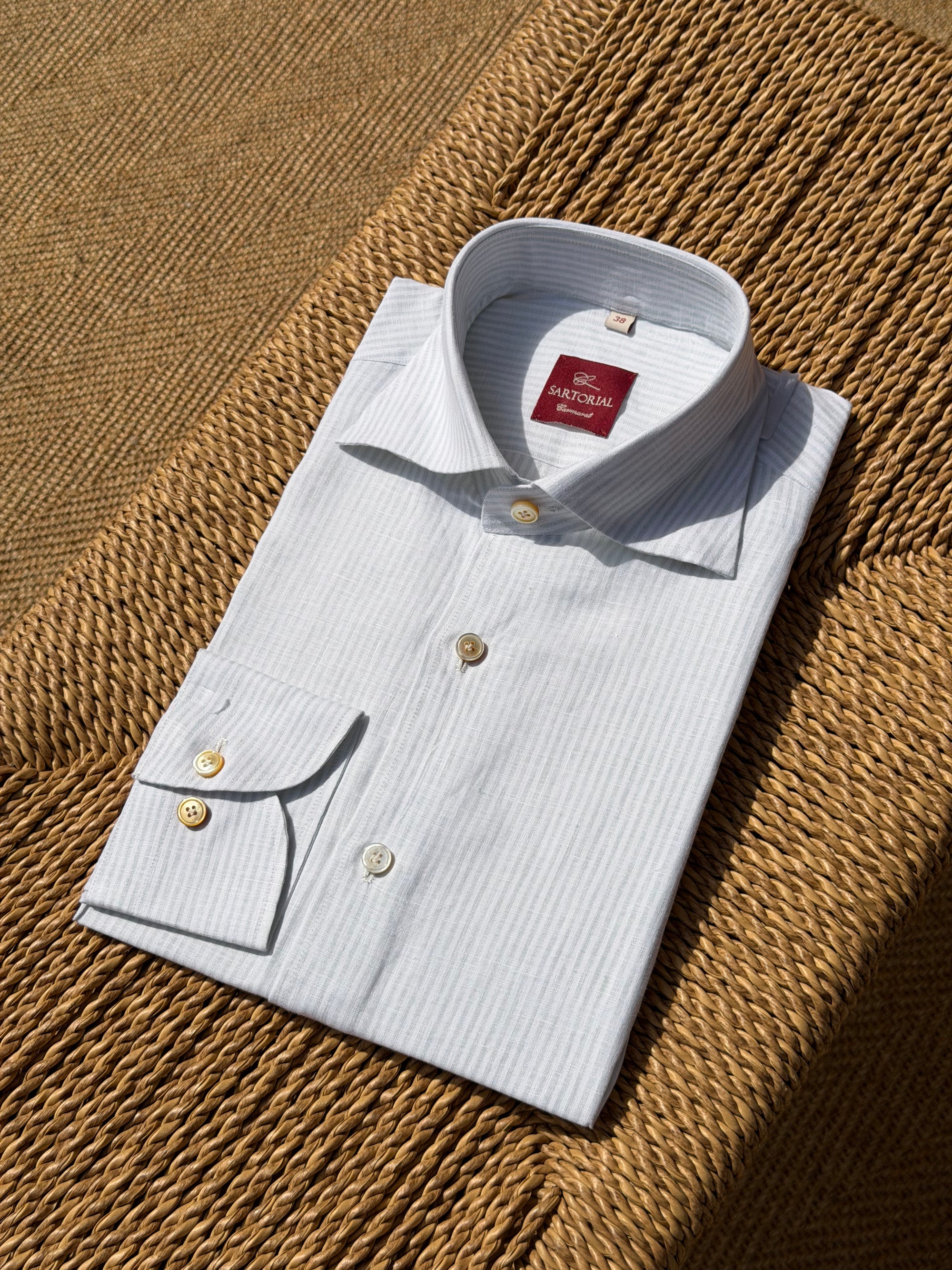 MTO Handcrafted Monti Tangerine Stripe / Pale Olive Stripe Linen Shirt #71 #72