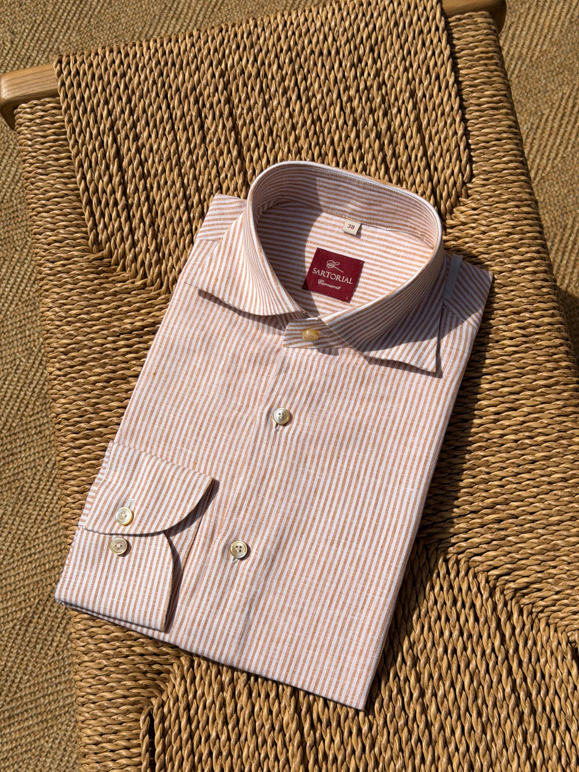 MTO Handcrafted Monti Tangerine Stripe / Pale Olive Stripe Linen Shirt #71 #72